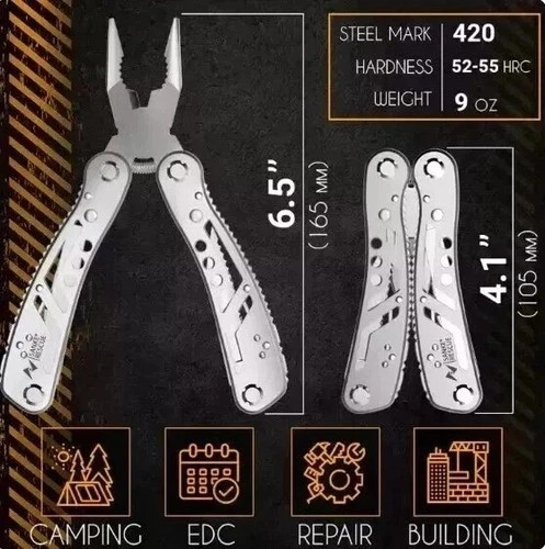 24in1 Portable Pocket Multitool Stainless Steel Pliers Knife Screwdriver Outdoor
