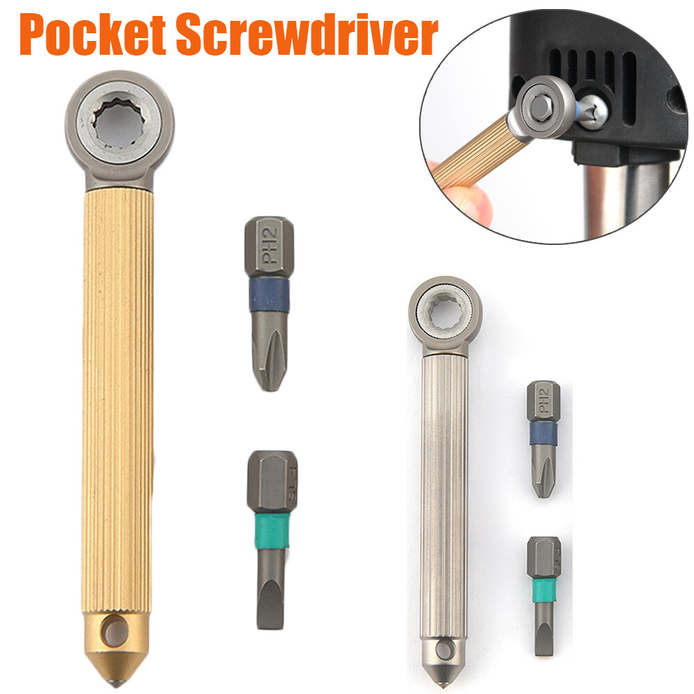 Pocket Wrench Multitool Compact Titanium Brass Screwdriver Tool Outdoor Keychain