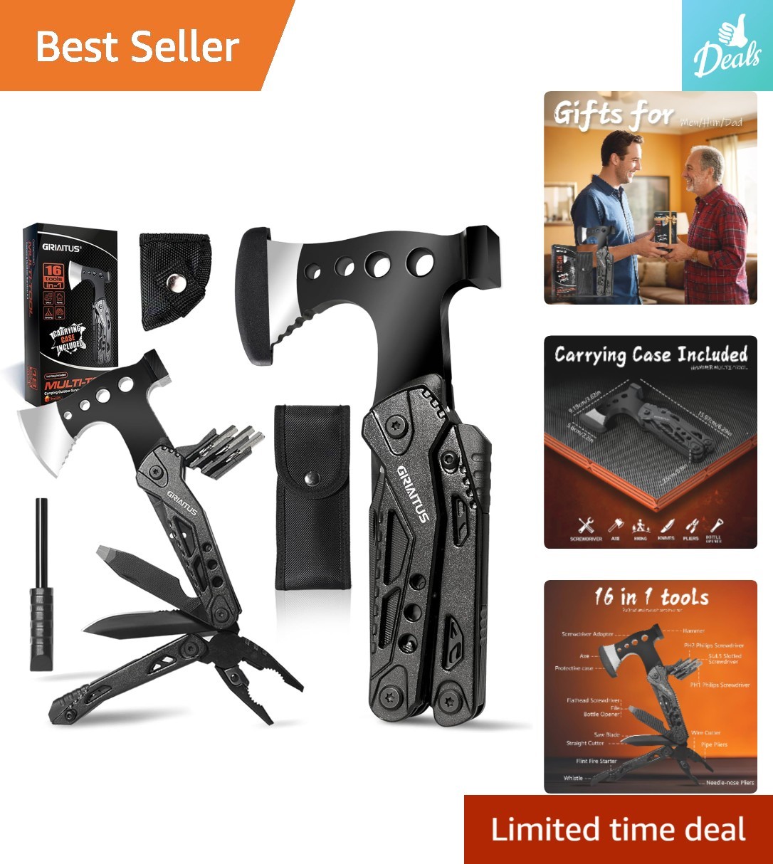 Compact & Durable 16-in-1 Multitool – Perfect for Camping, Hiking & Emergencies
