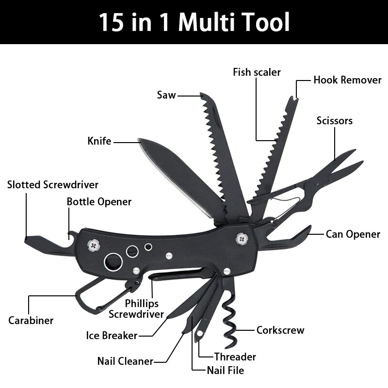 15-in-1 Multi Tool Folding Pocket Knife Outdoor Survival Camping Multitool