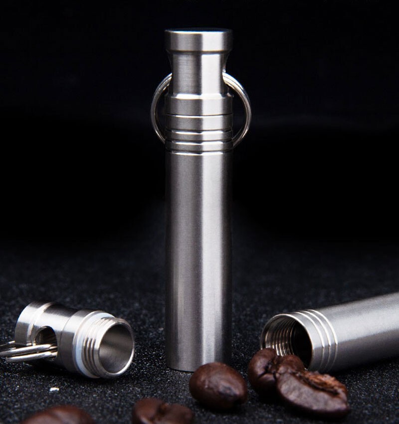 1pcs Titanium Alloy Keychain Waterproof Box Sealed Container Outdoor Storage EDC