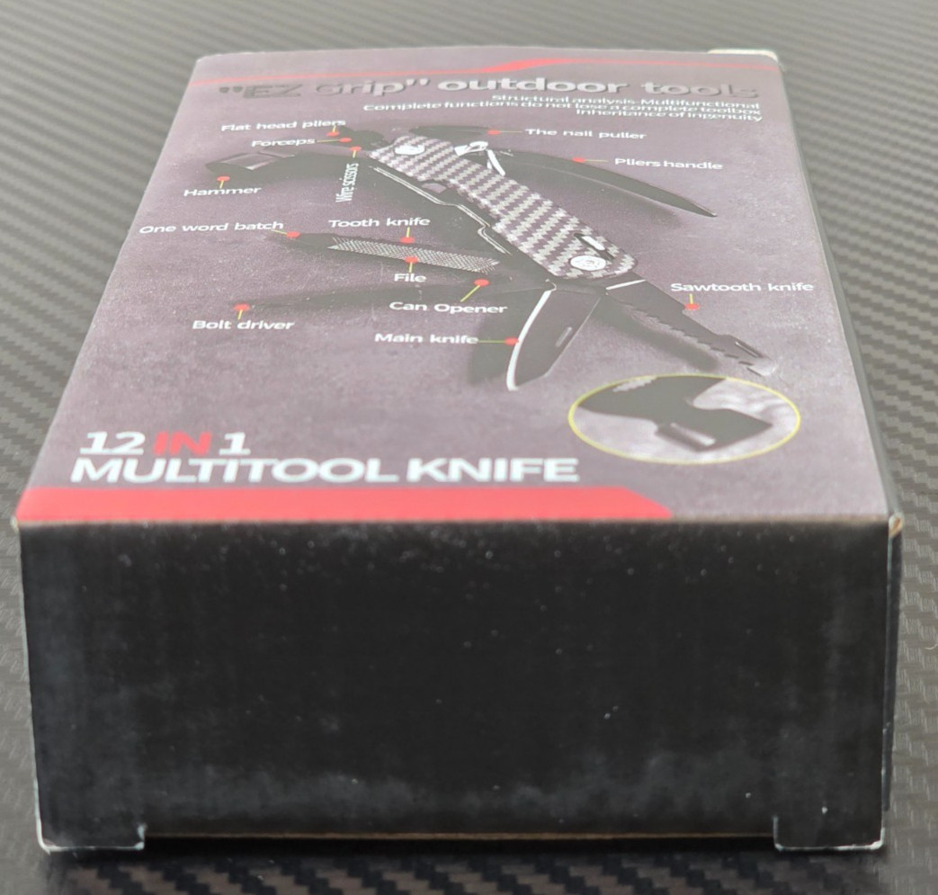 EZ Grip 12 in 1 Multitool Hammer Knife Pliers Saw Screwdriver CarbonFiber Design