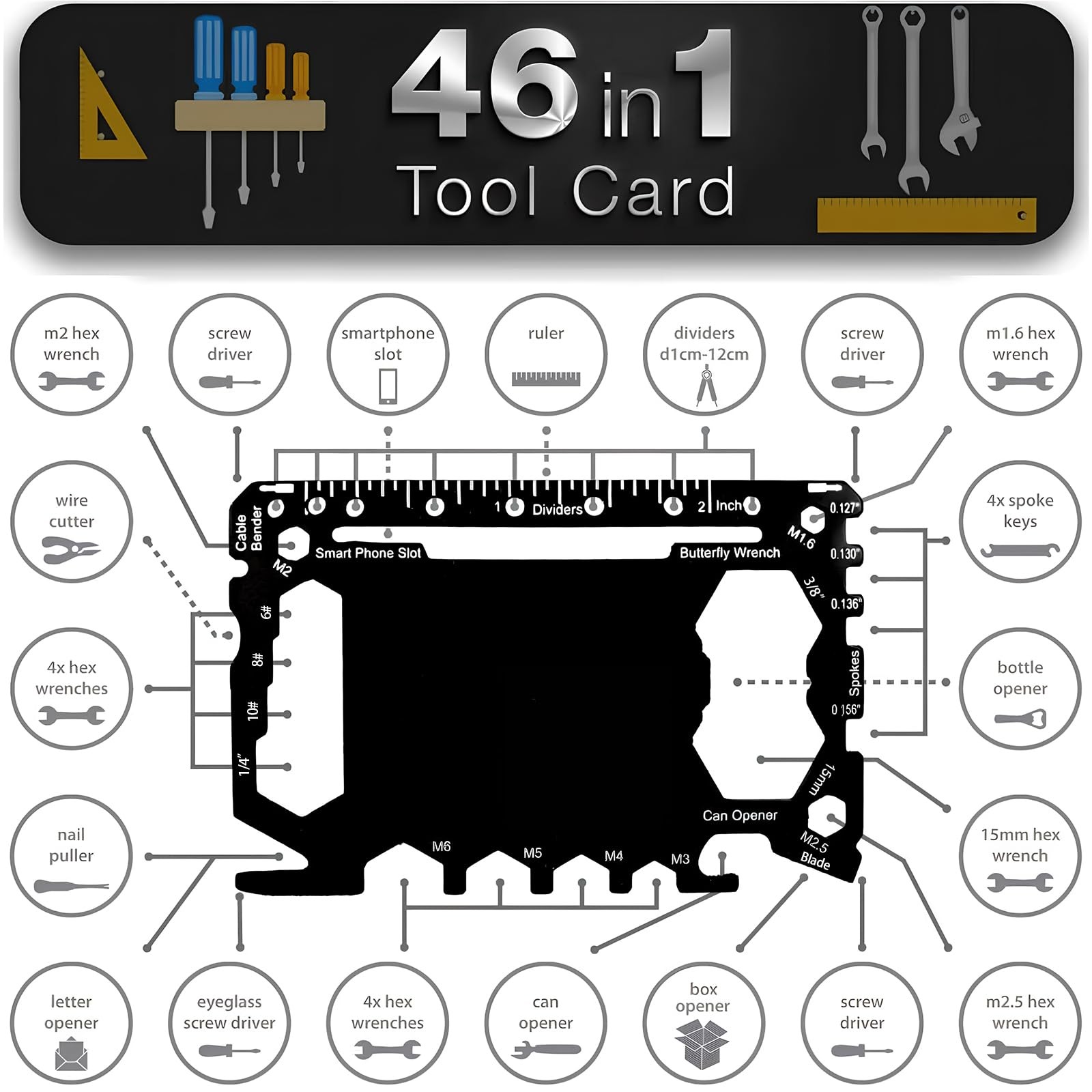 Multitool Credit Card Size 46in1, Multitool Card, Outdoor Camping Multi W…