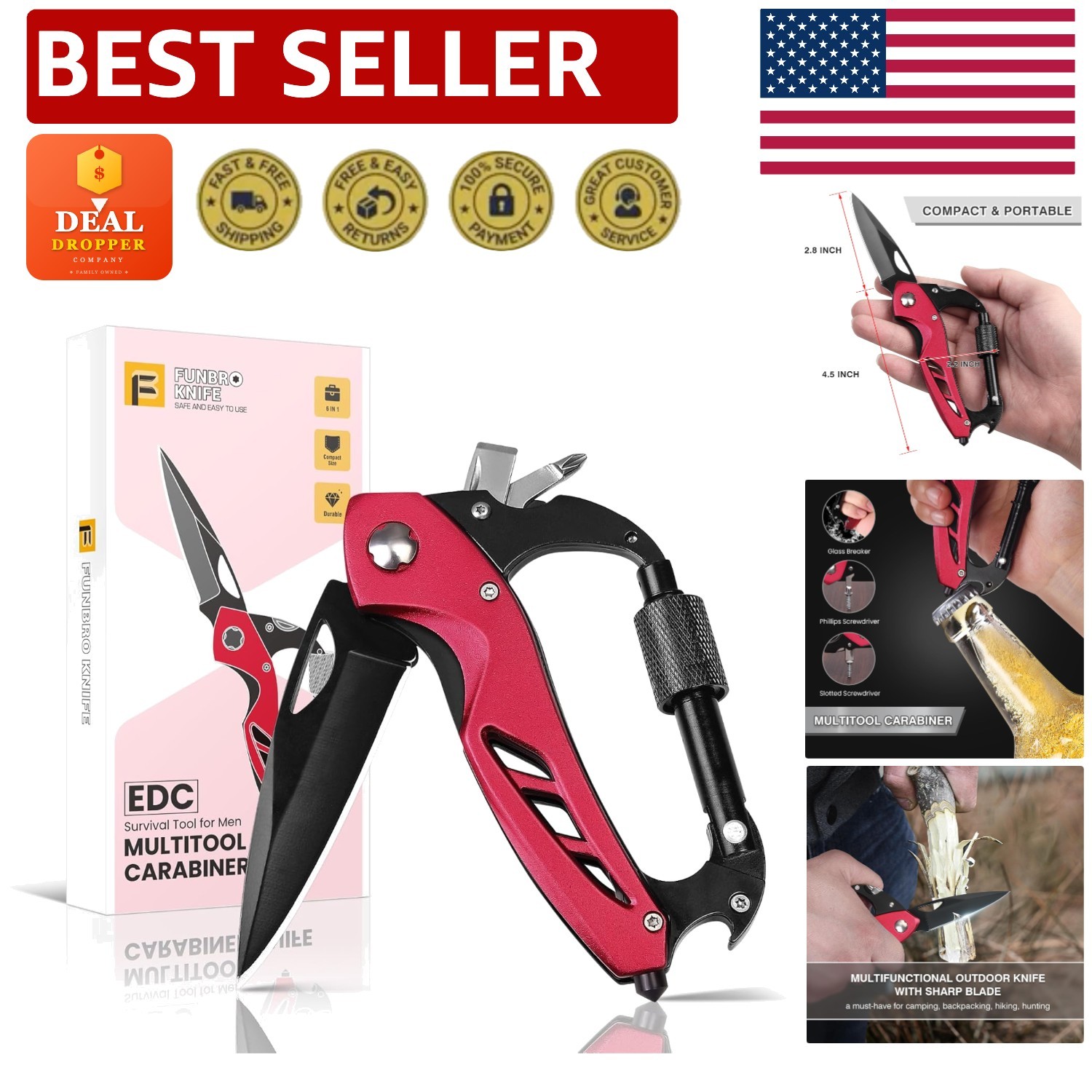 Lava Red 6-in-1 Multitool Knife: Compact, Stylish, and Versatile Gift