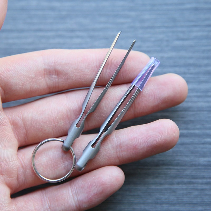 TC4 Titanium Mini Round Tip Tweezers Keychain EDC Pocket Clip Utility Tool