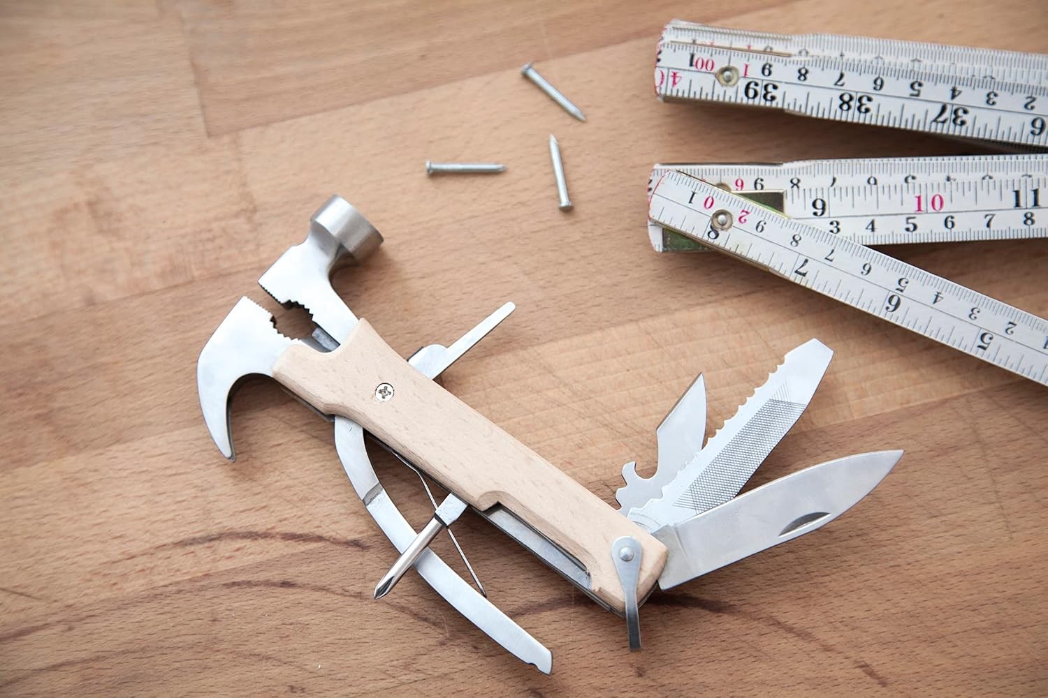 10 in 1 Pocket Compact EDC Gear Equipment Stainless Steel Multi-Tool White Wood