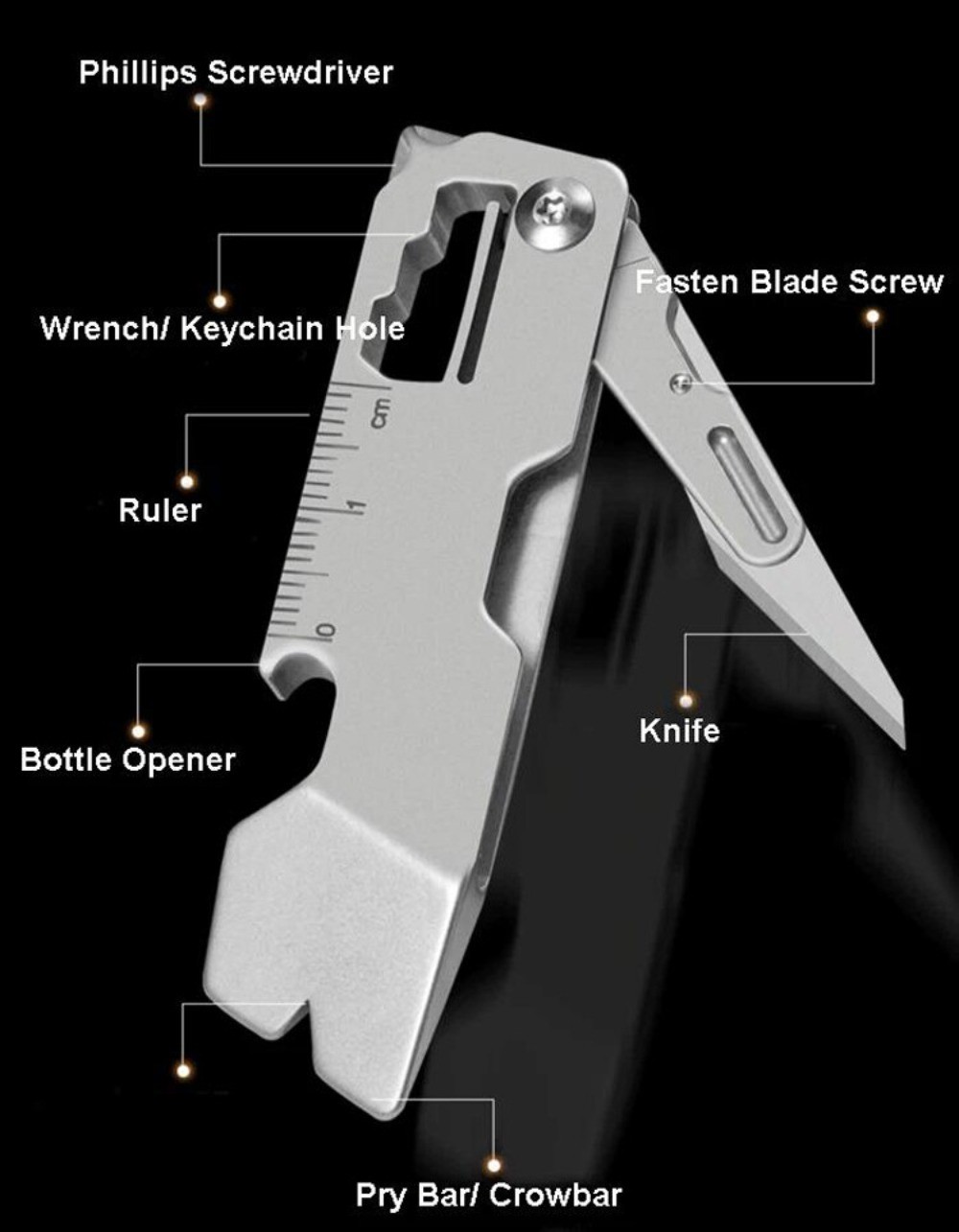 Titanium EDC Pry Bar Folding Scalpel Knife Pocket Keychain Crowbar Opener Ruler