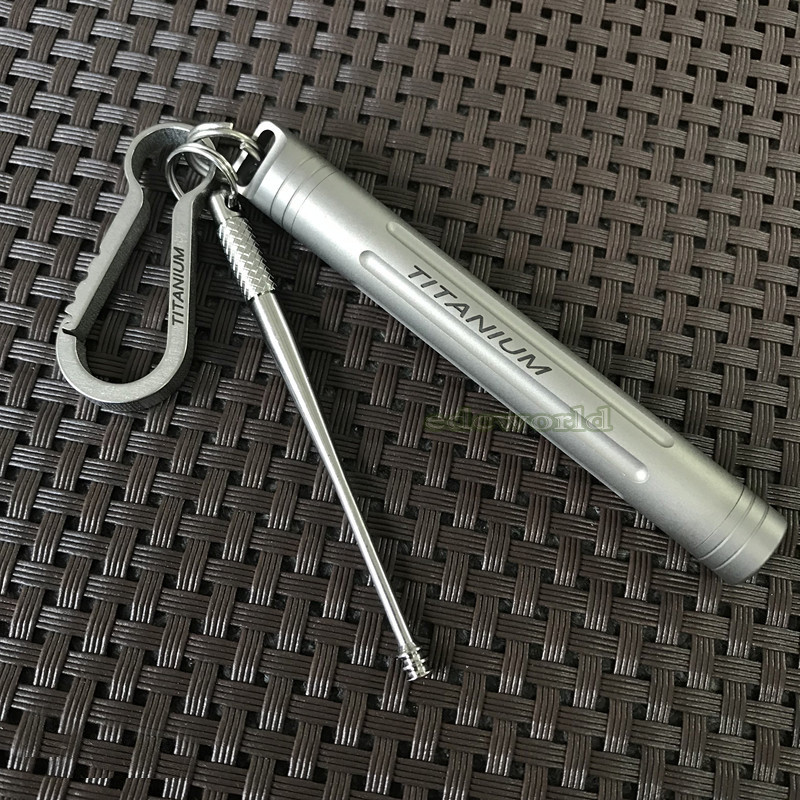 EDC Outdoor TC4 Titanium Alloy Multi Tools Carabiner Waterproof Box Tweezers Set