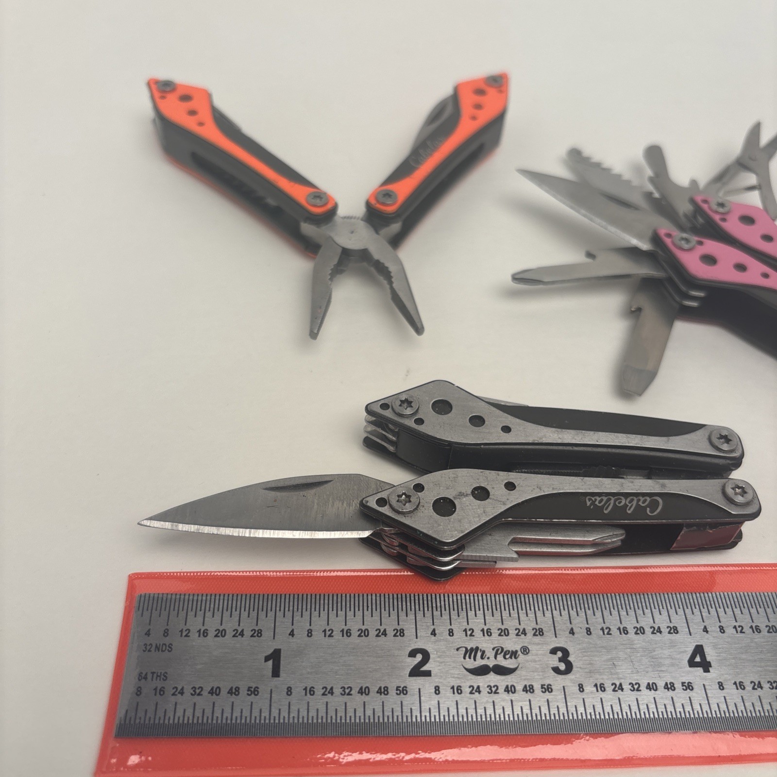 Cabela’s LOT of 3 Orange Silver Pink 7-in-1 Small Multi-Tool Camp Hike Fish