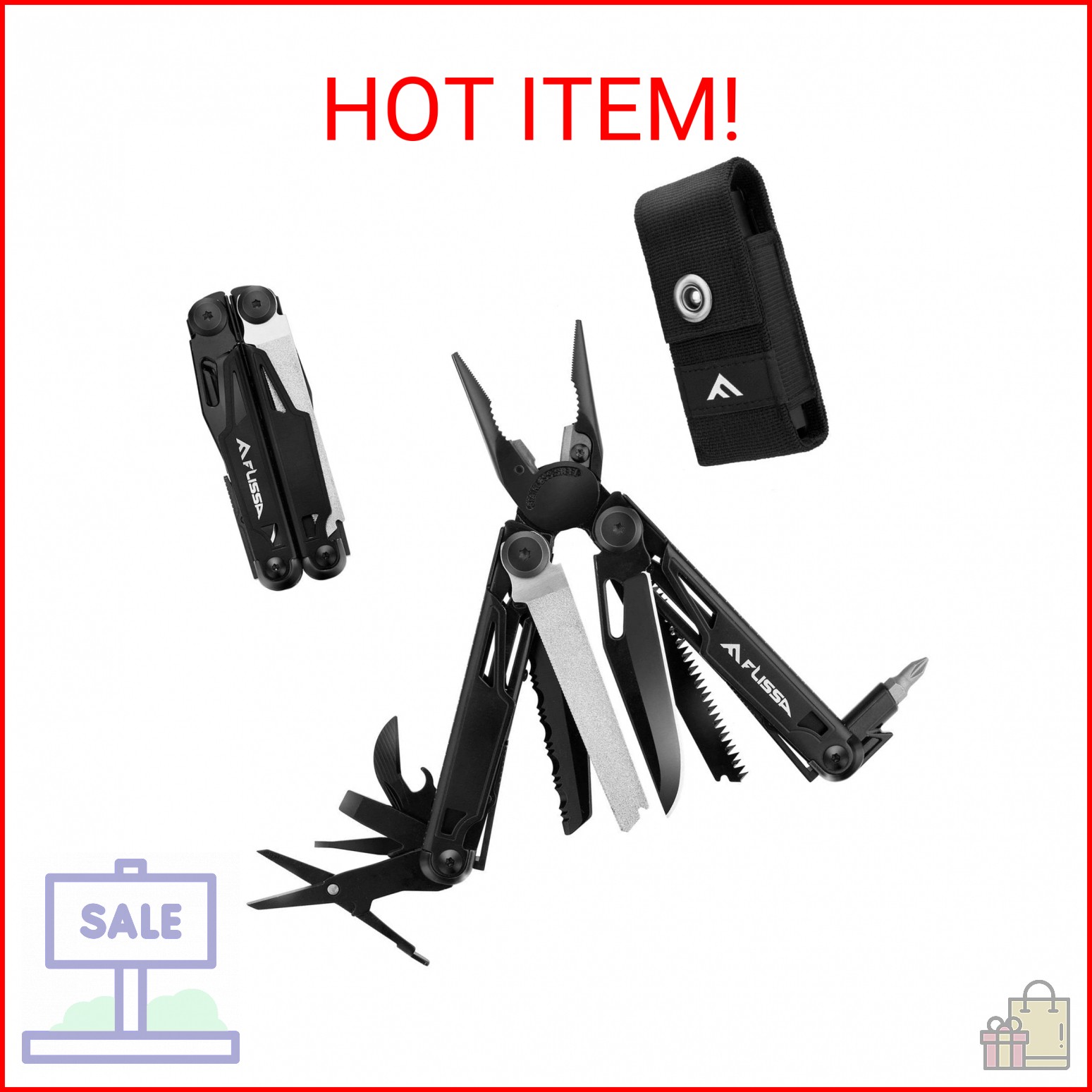 FLISSA Multitool, 16-in-1 Multitools with Sheath, Stainless Steel EDC Multitool,