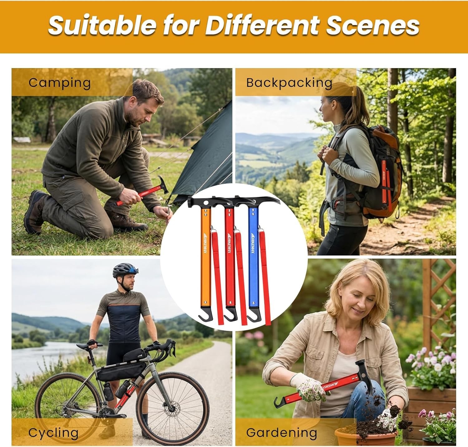 Multi-Functional Camping Hammer – Aluminum Handle & 43mm Digging Spade Included
