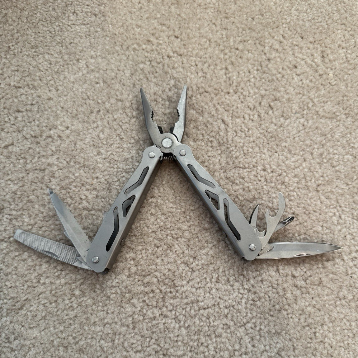 Stainless Steel Folding Multi-Tool Pliers Knife File Bottle & Can Opener Silver