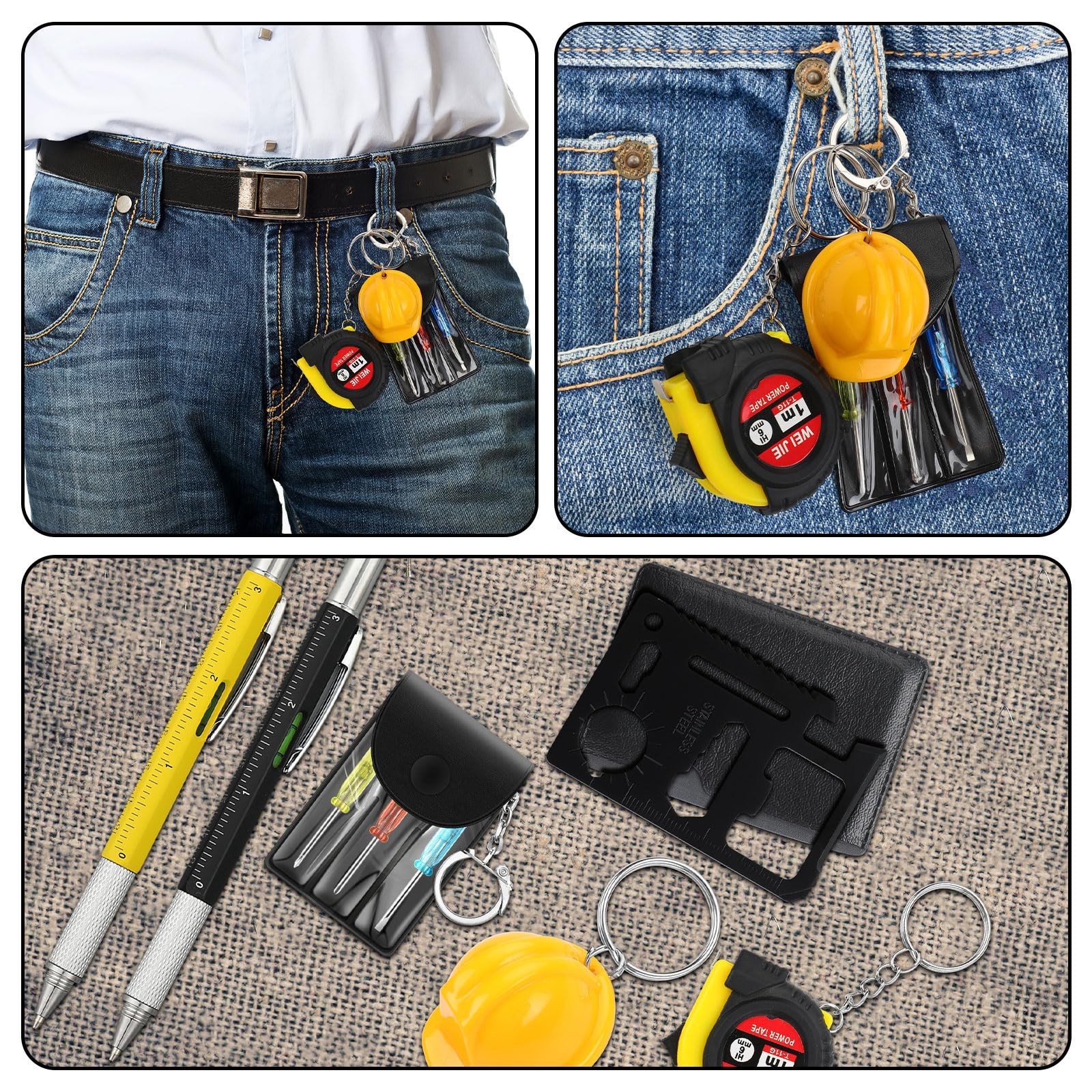 30 Pcs Mini Tape Measure Screwdriver Helmet Set Multitool Pen Credit Card Fat…