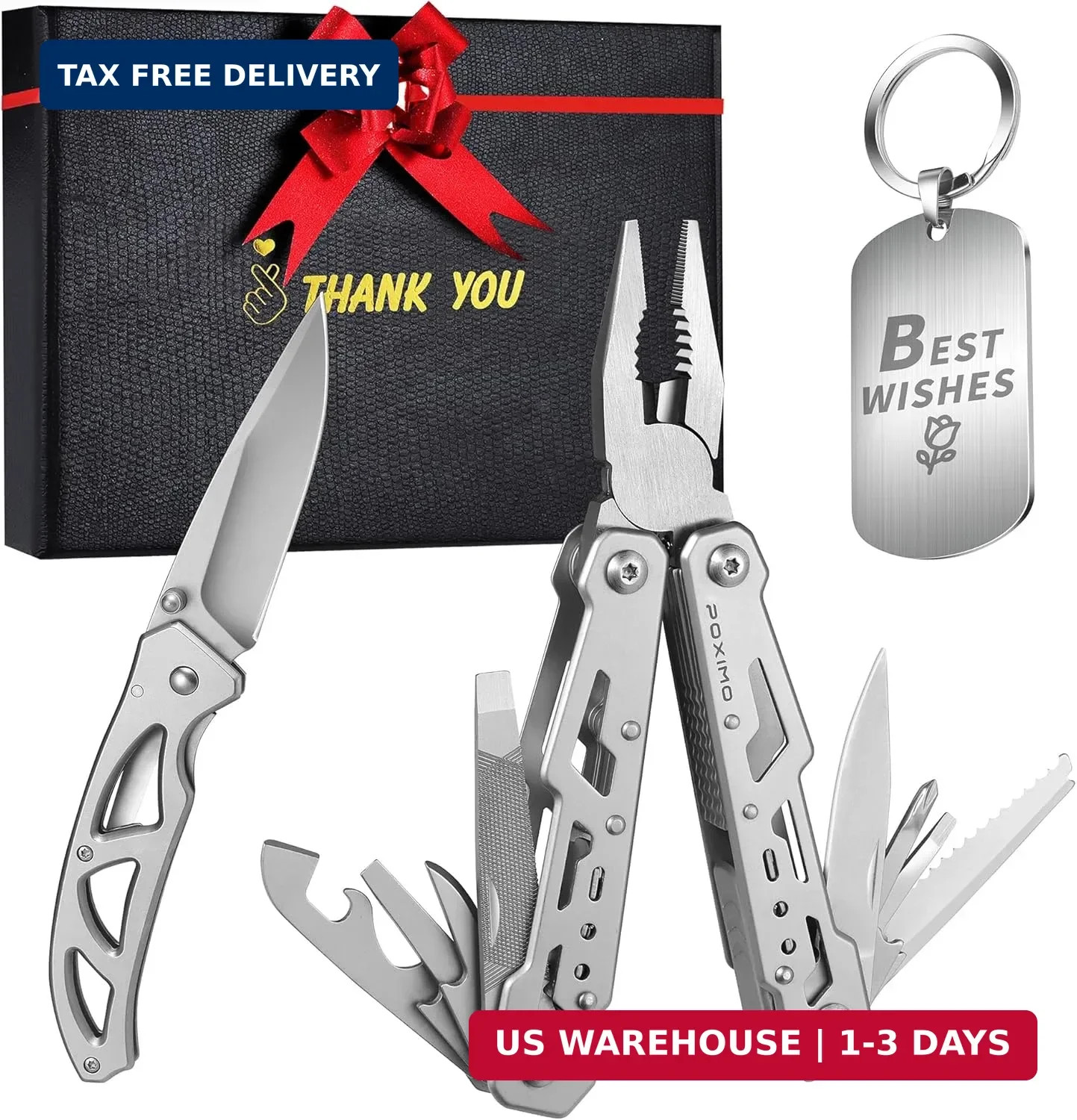 Multitools Gift Set “THANK YOU”, 14-in-1 Multi-tool Pliers & Pocket Knife Set wi