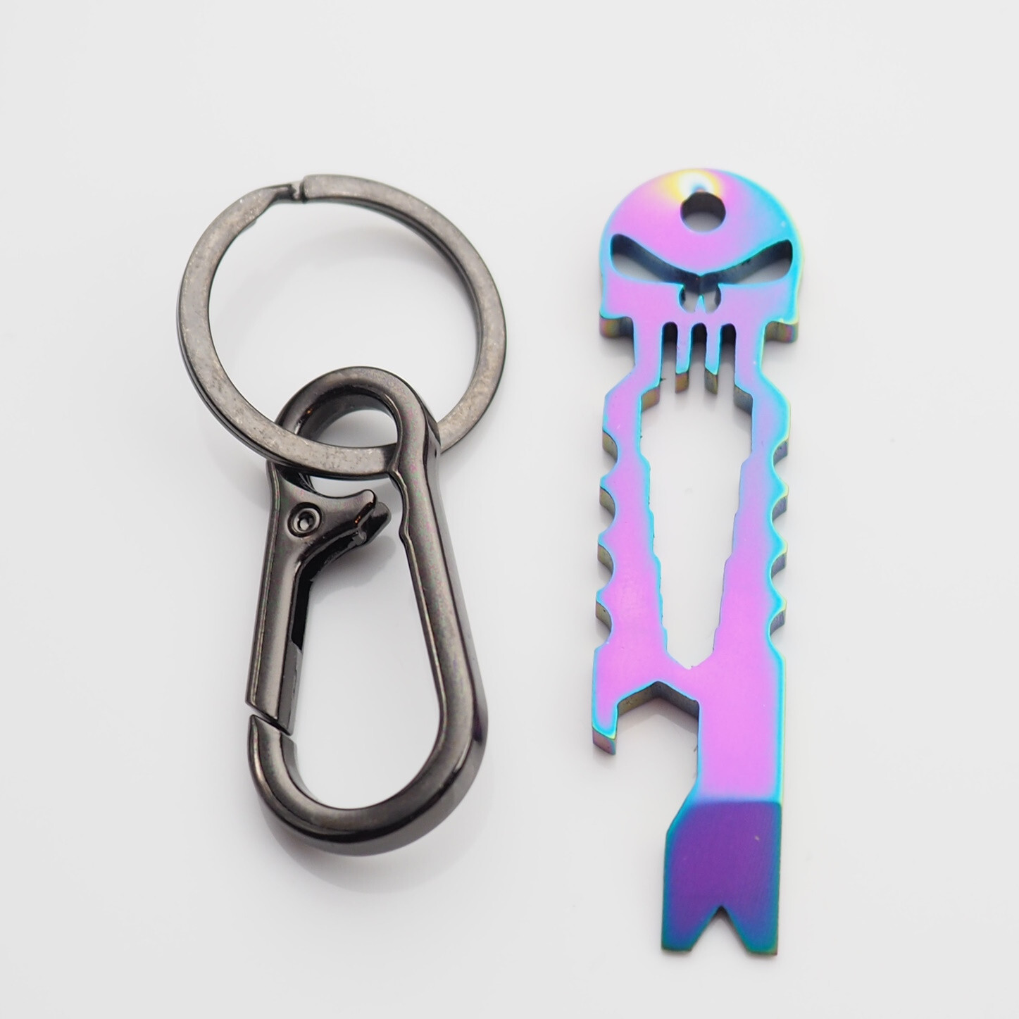 Skull Keychain Crowbar Hex Wrench Carabiner Clip Opener EDC – Neon & Black