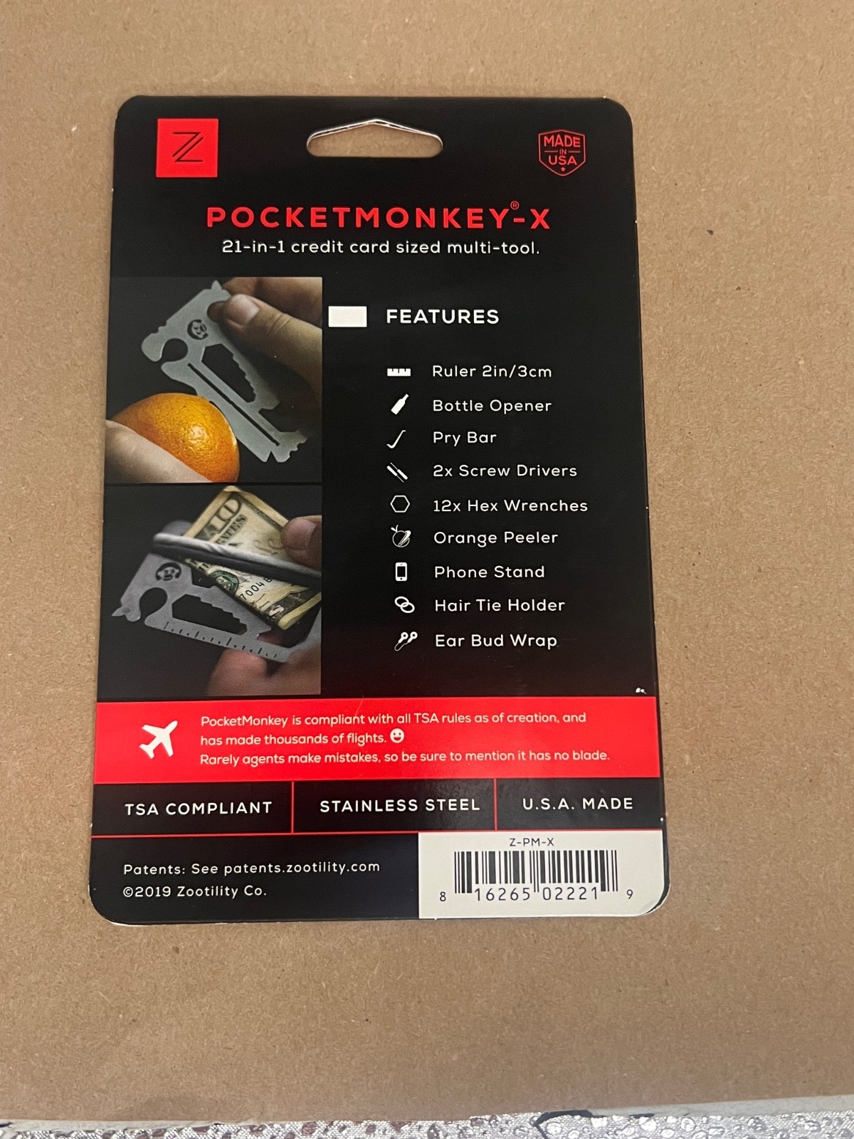 Zootility PocketMonkey Multi-Tool Really Thin Multi Tool, New In Package