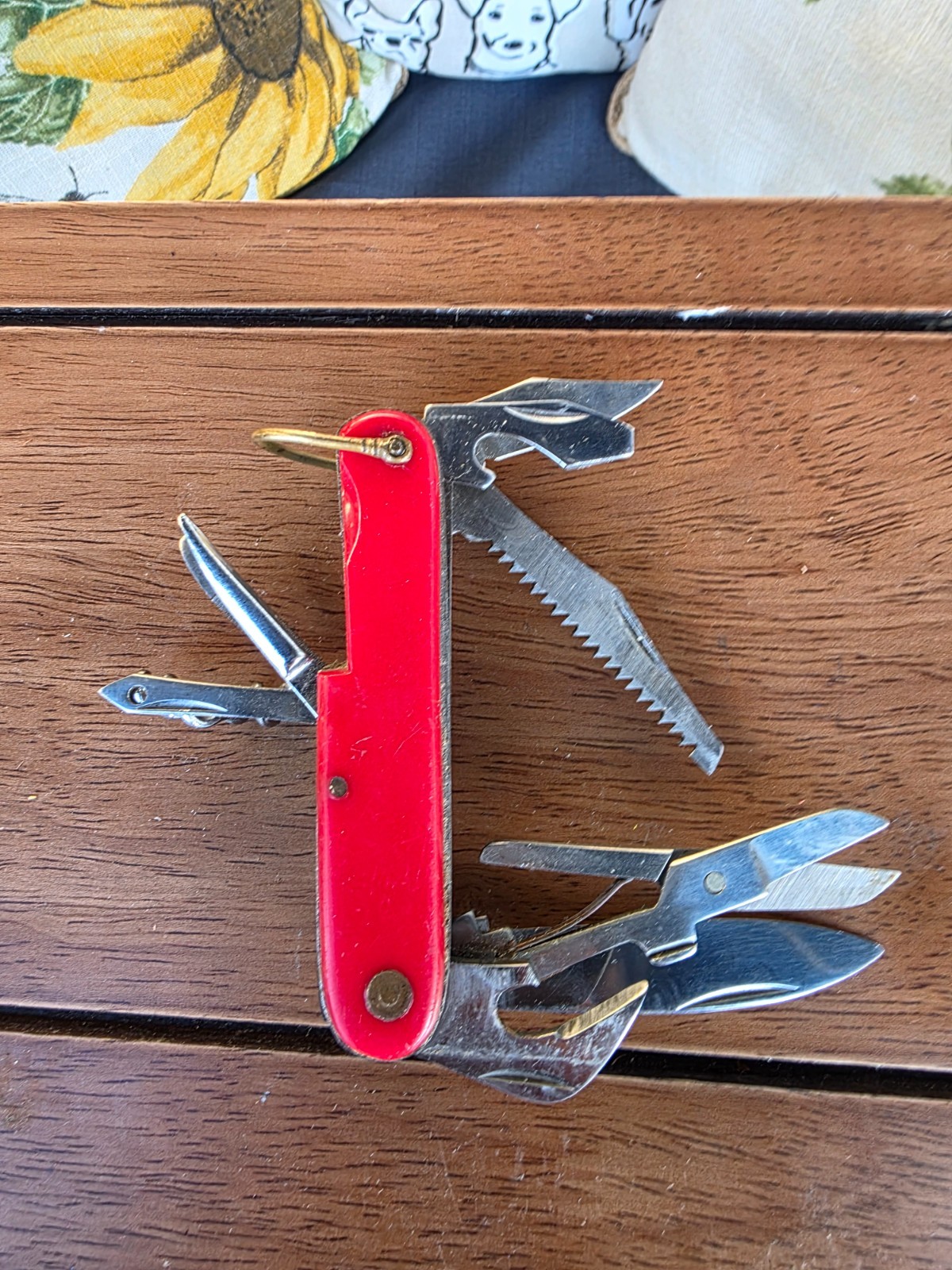 Vintage Red Multi-Function Pocket Knife Multi-Tool with Scissors, Saw, & Cork