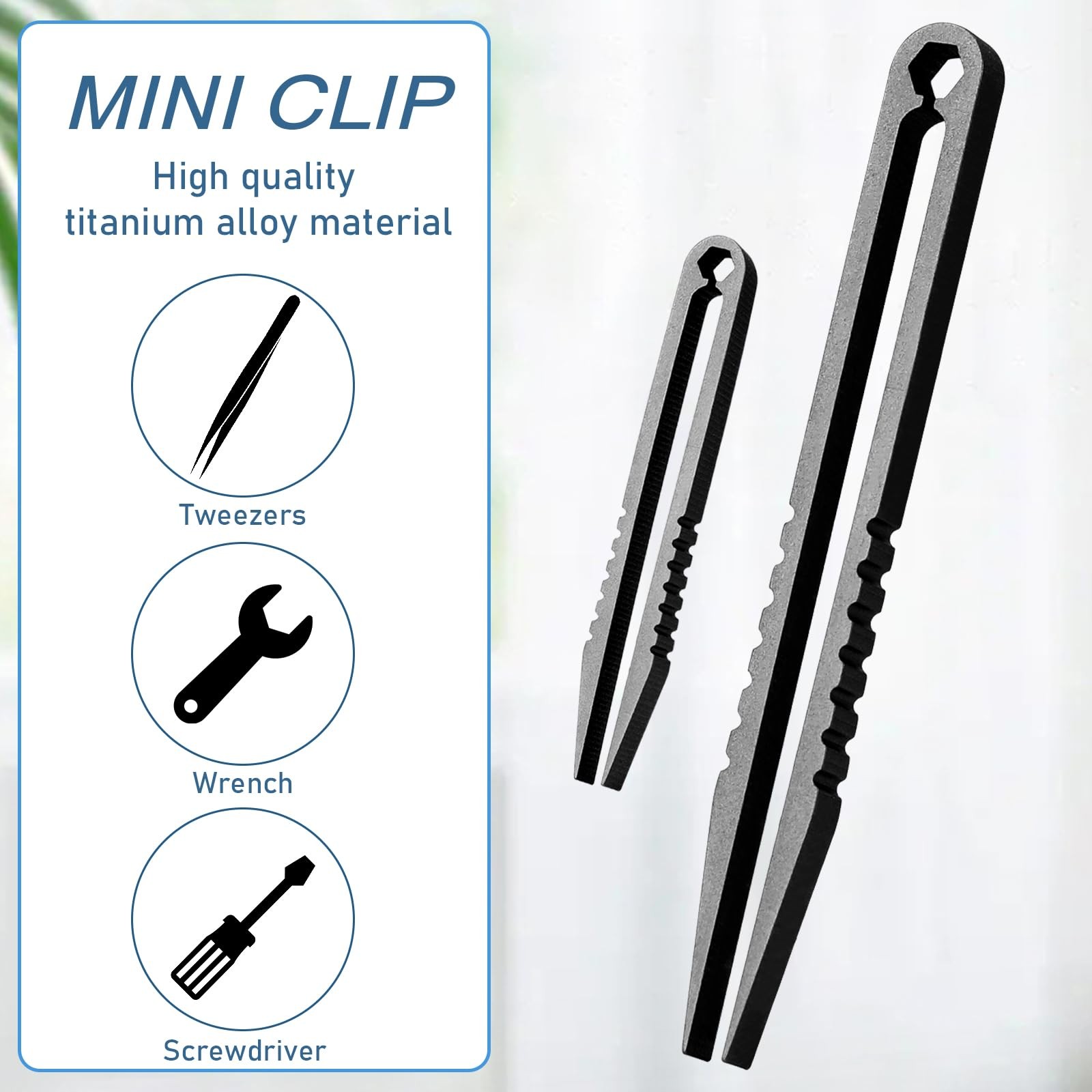 2Pcs Mini Titanium Travel Tweezers, EDC Tool Gadget Pick Up Tweezers (Black)