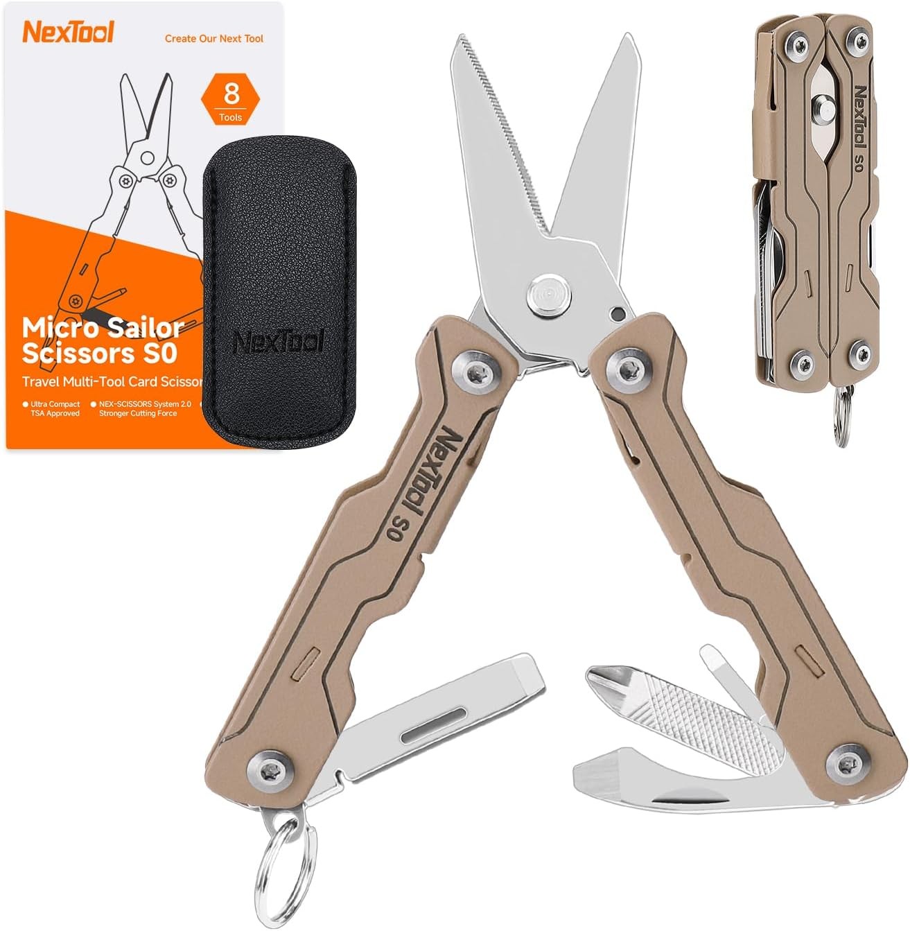 Micro Sailor Scissors S0 Mini Keychain Multitool W/ Serrated Scissors 8-in-1