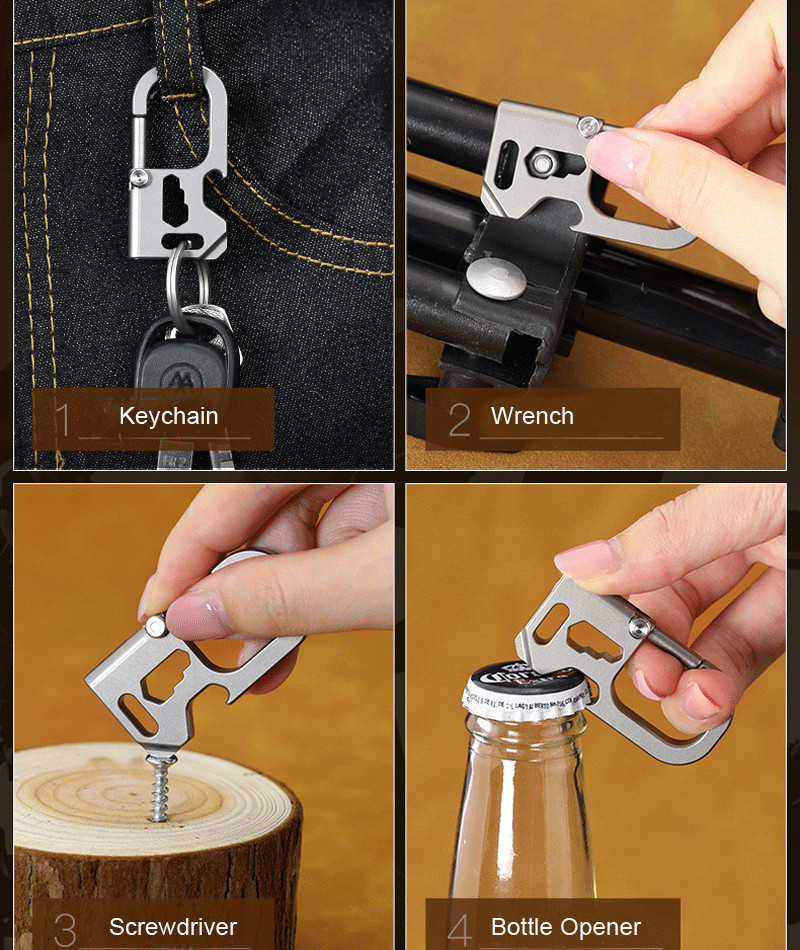 EDC Titanium Mechanic Key Chain Carabiner Bottle Opener Outdoor Multi Tools