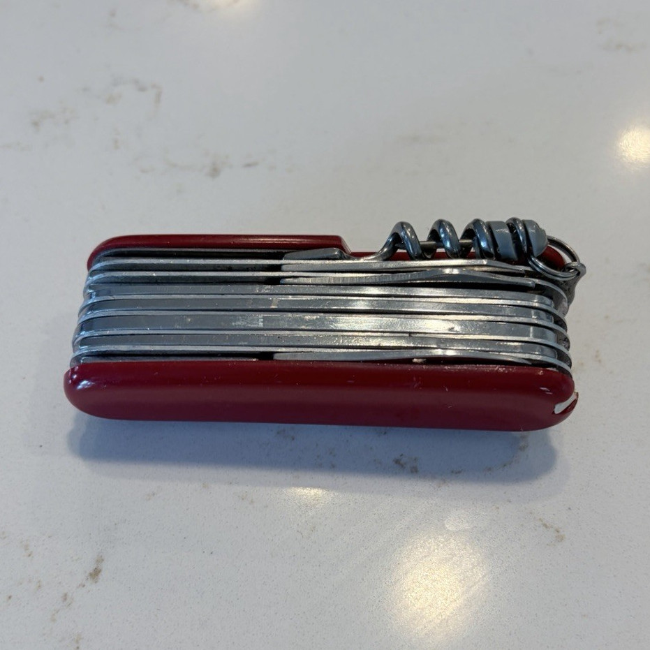 Red Vintage Swiss-Style Multi-Tool Pocket Knife, Scissors, Corkscrew, Nail File