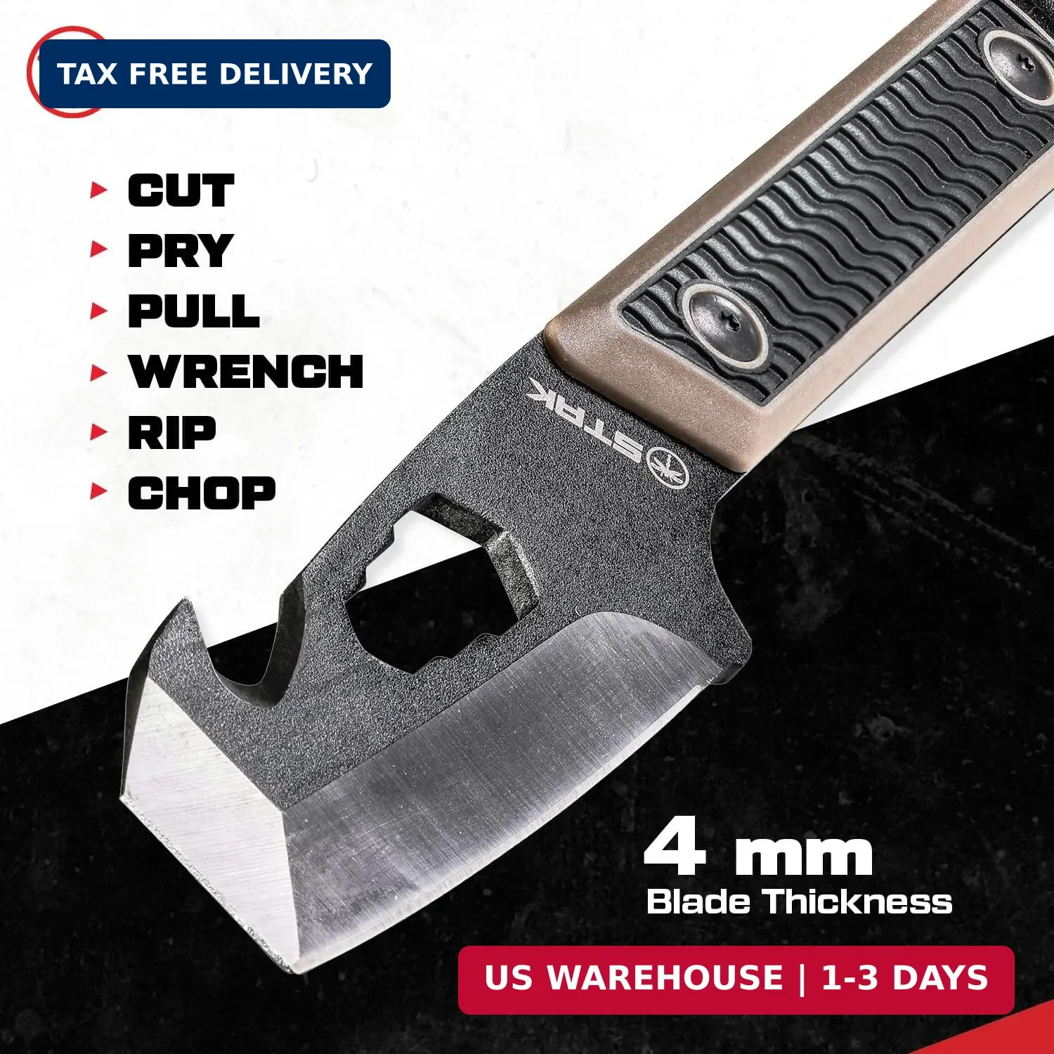 STAK 11815 Tac EDC Pry Bar, 10″ EDC Multitool, 420 Stainless Steel Blade with…