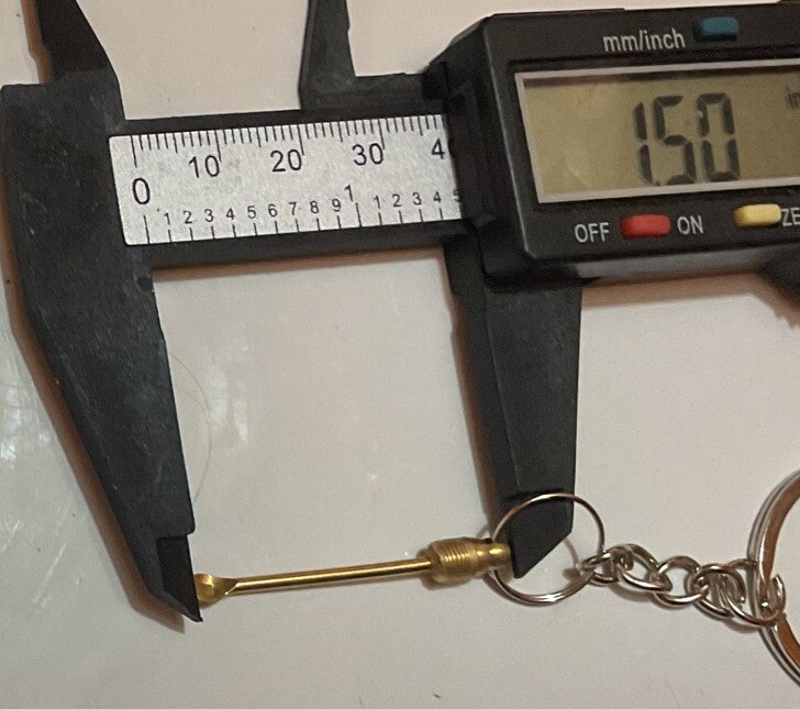 Figural Mini Brass Storage with Screw Out Tiny Spoon Keychain Stealth READ*