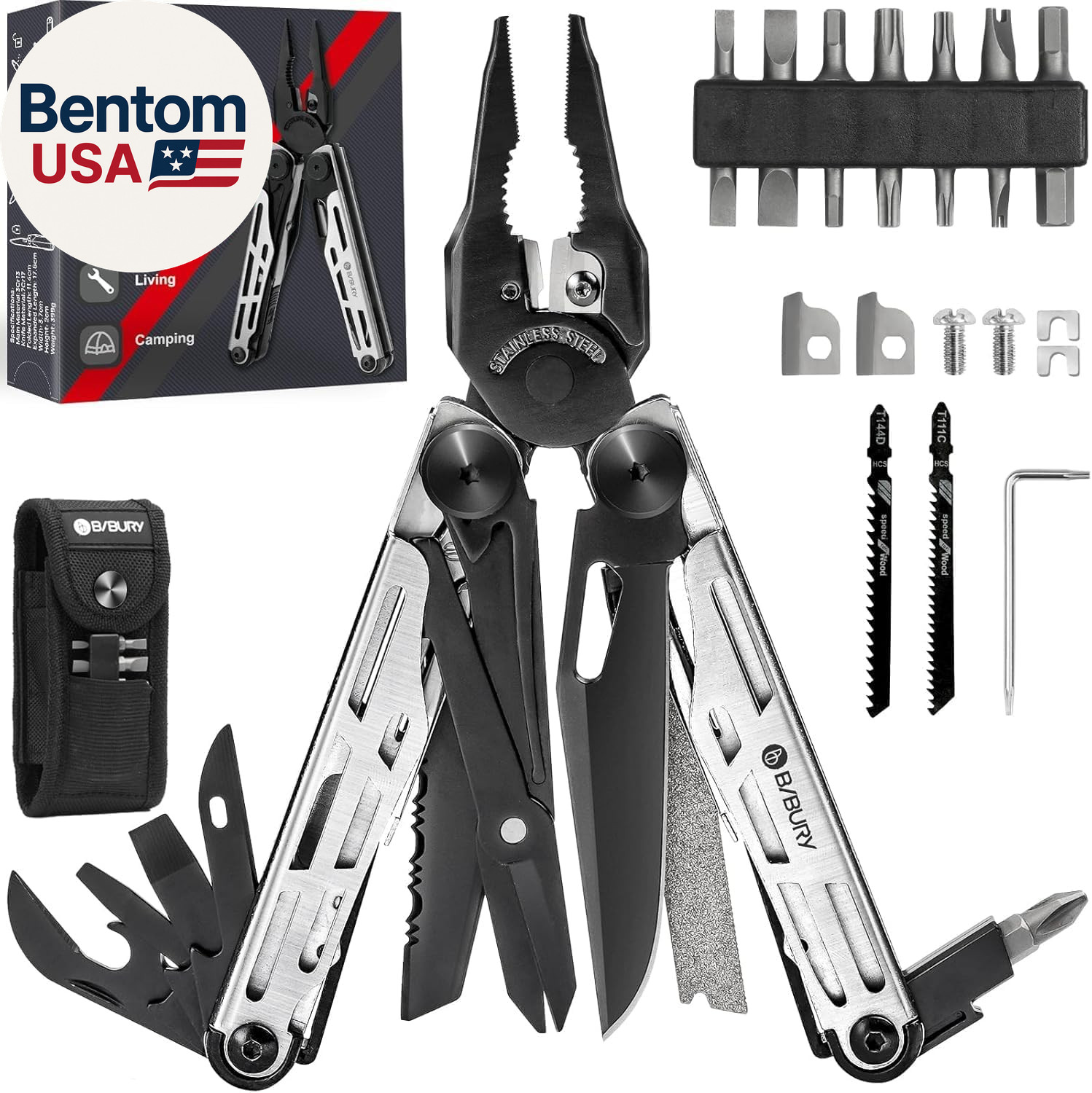 Multitool Pliers Pro BI2045, Stainless Steel 31-In-1 Multi Tool Pliers with Repl