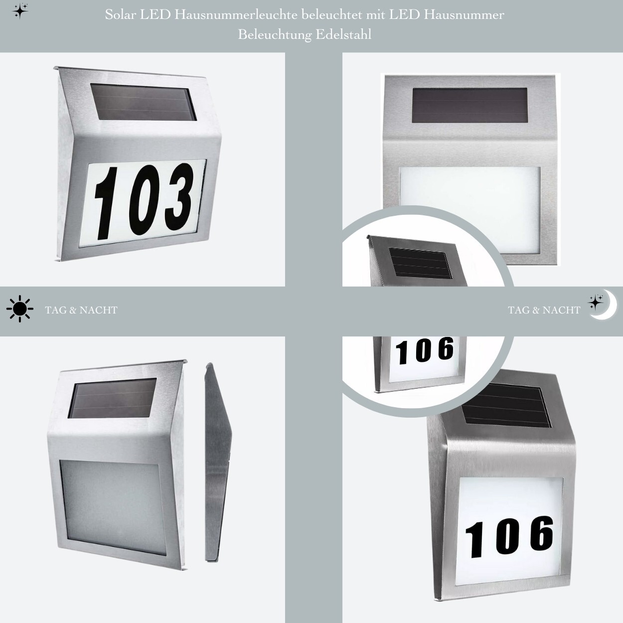 Solar LED House Number Light – Stainless Steel House Number Lighting with LED
