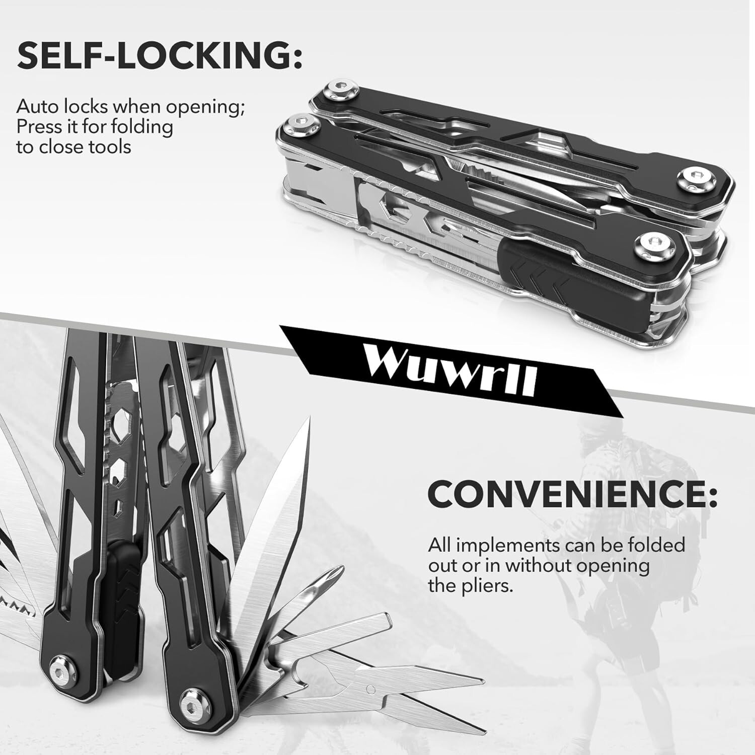 16-in-1 Multitool Pocket Knife – Stainless Steel w/ Pliers, Locking Blade