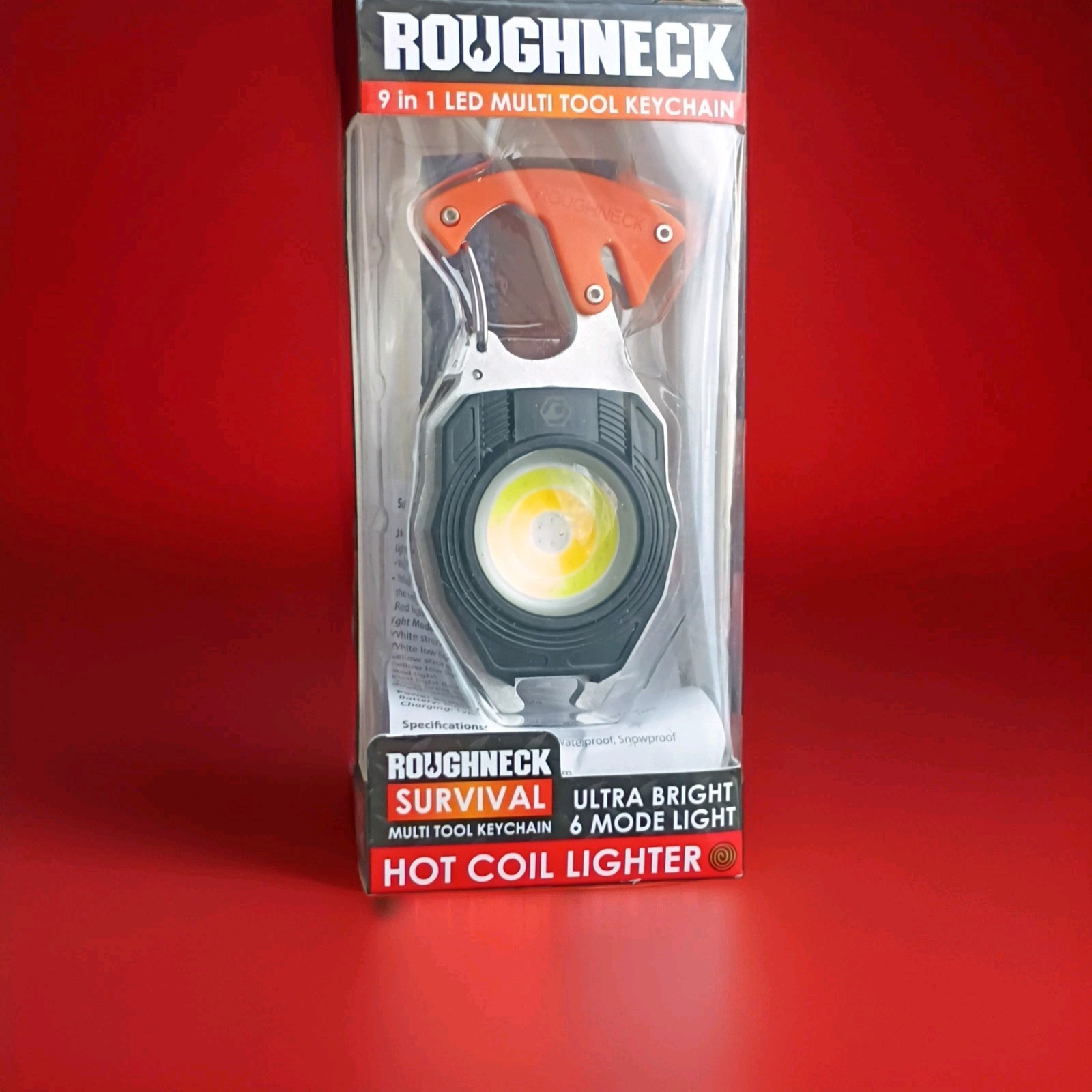 Roughneck 9-in-1 Multi-Tool Keychain Ultra Bright 6 Mode LED Hot Coil Lighter