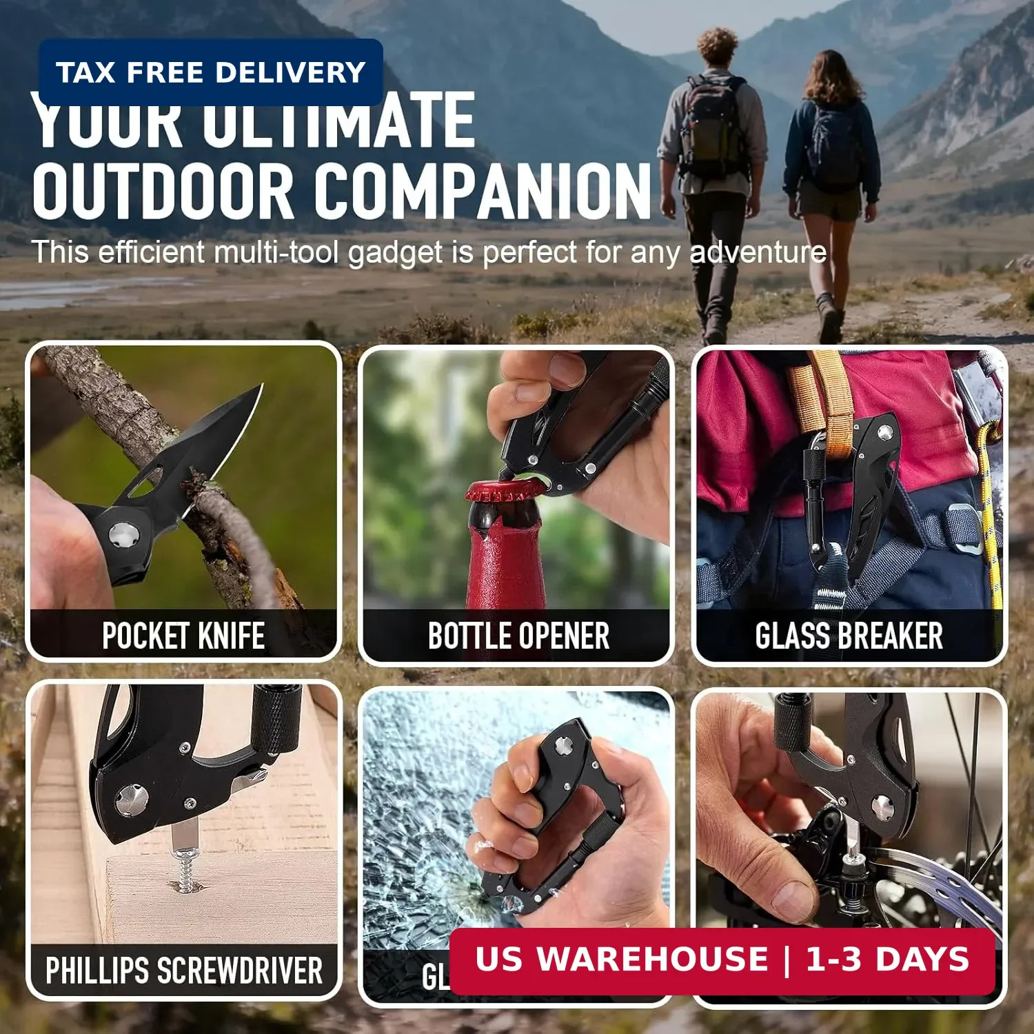 Multitool Carabiner with Pocket Knife, Birthday Gifts for Men Him Boyfriend, EDC