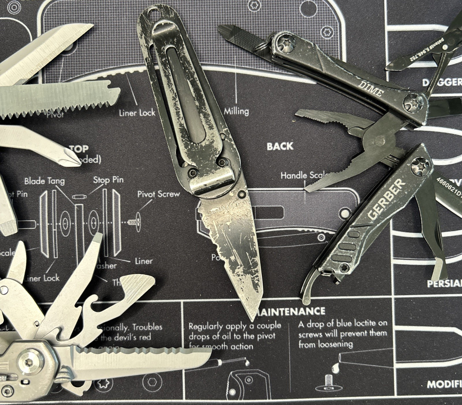 Gerber 1 Suspension W/Sheath / 1 Ridge/ 1 Swagger/ 1 Dime Compact Lot Of 4 GUC