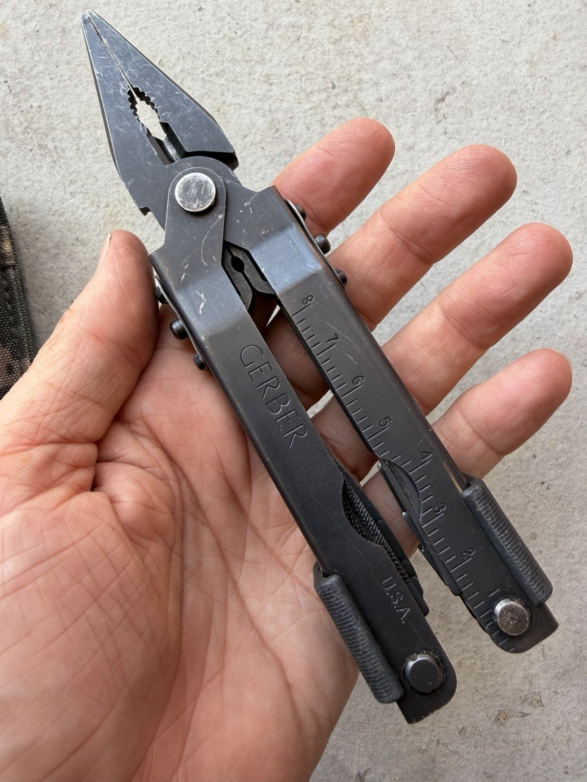 GERBER MP600 USA BLACK OXIDE MULTI TOOL, KNIFE, PLIER, W/SHEATH, VERY GOOD OA!