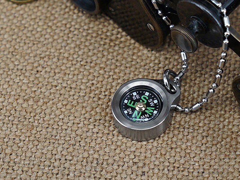 EDC Mini Titanium Keychain Compass for Outdoor Camping Travel Necklace Pendant