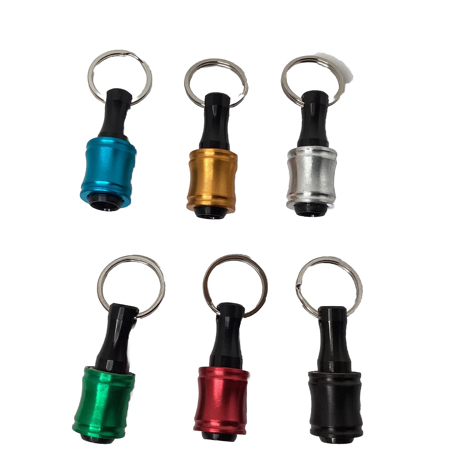 Keychain Tool 1/4 Inch Hex Bit 6 Piece With Carabiner Colorful Aluminum Gift