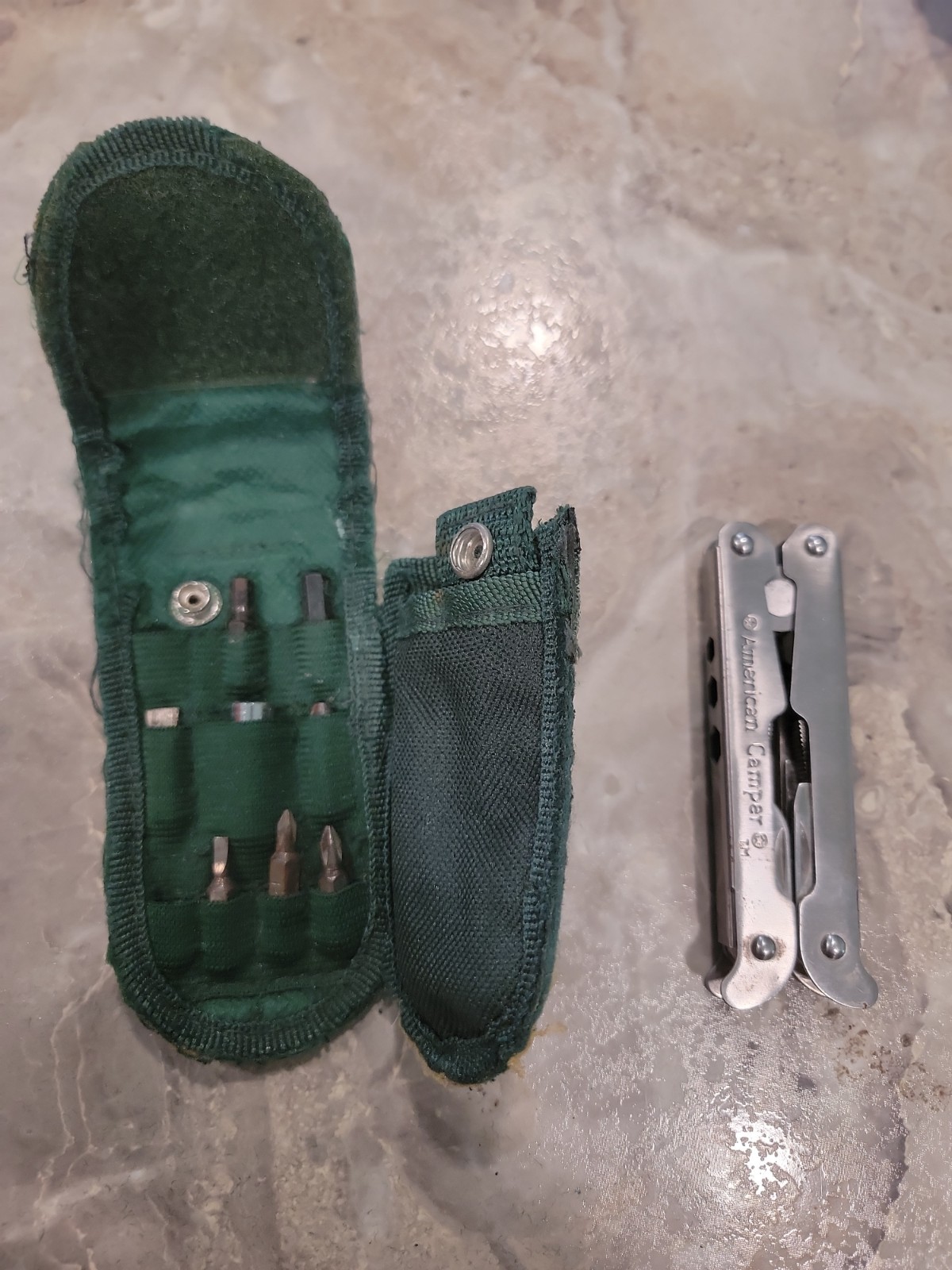 Vintage American Camper Stainless Steel Multi Tool W/ Nylon Case & Bits Pat Pend
