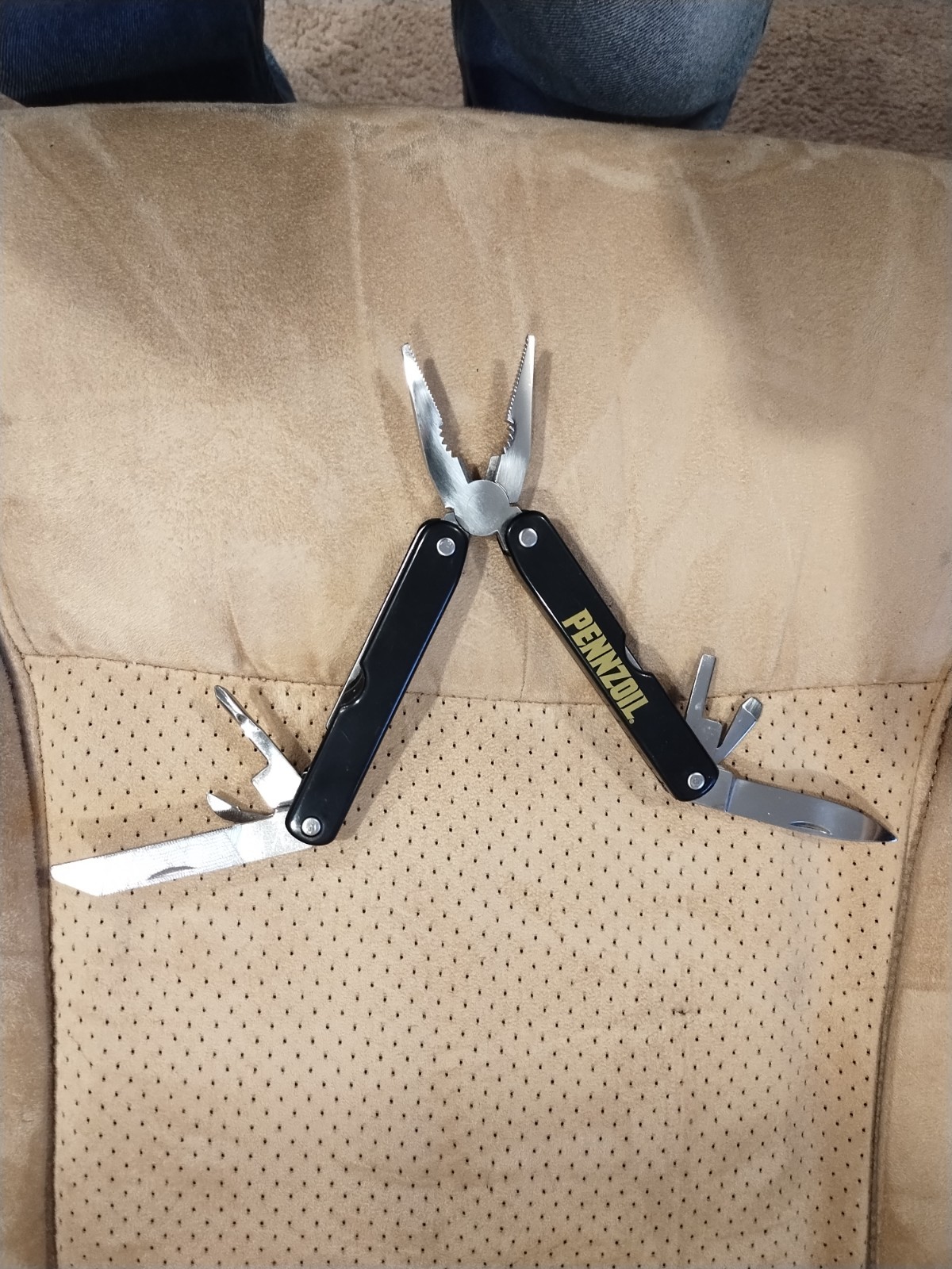 Pennzoil Black Silver Multi-Tool Plier Knife Bottle Opener File Sheath
