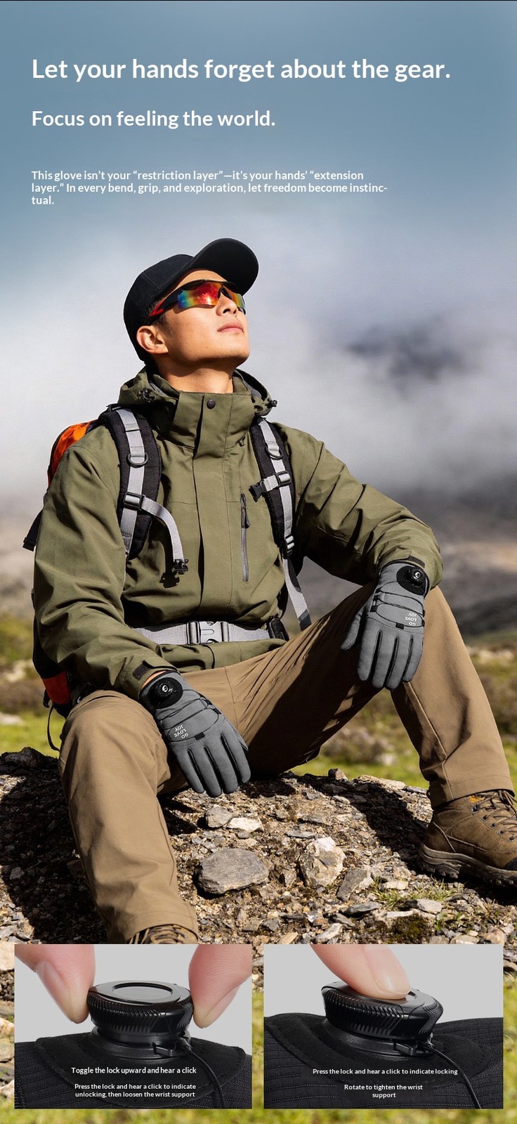 Button style windproof and cold proof outdoor hiking and cycling warm gloves
