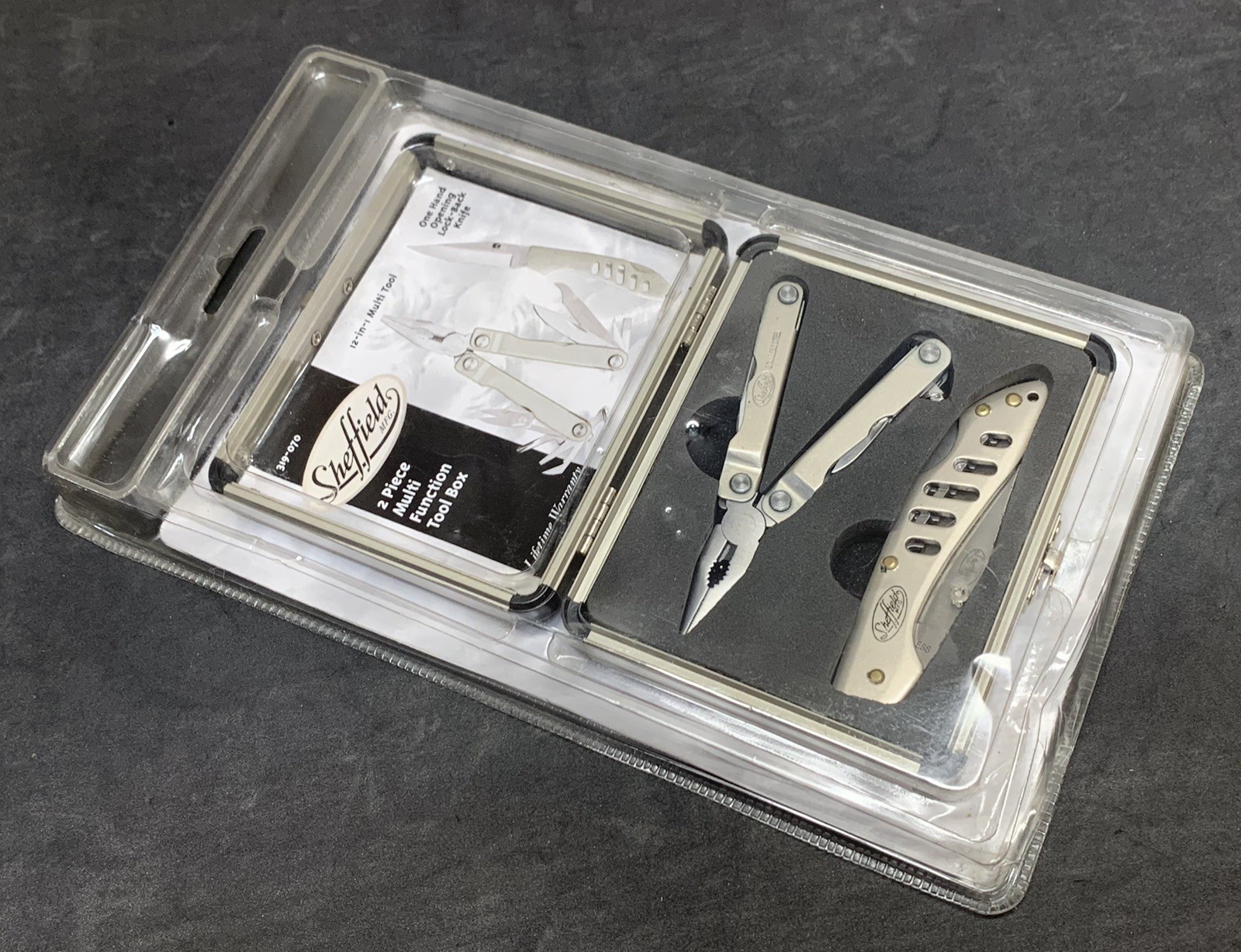 NEW! SHEFFIELD 2pc Multi 12 In 1 Tool Set & Folding Locking Knife w/Case