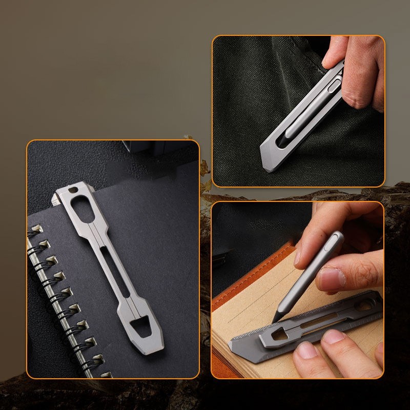 Titanium Alloy Bookmark Pen EDC Ruler Pry Bar Magnetic Inkless Pocket Tool