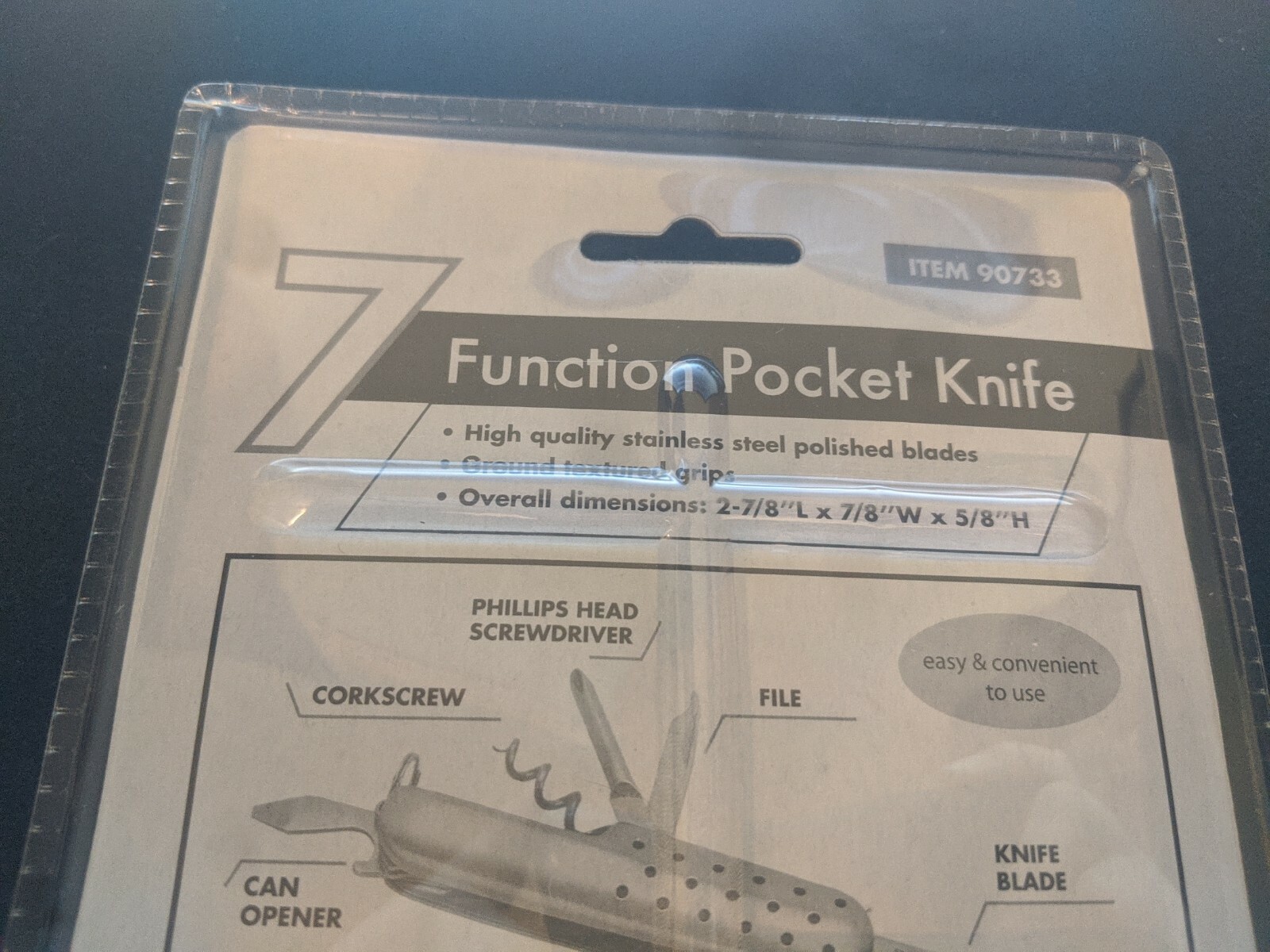 7 Function Pocket Knife – Stainless Steel – Corkscrew Scissor Blade File #90733