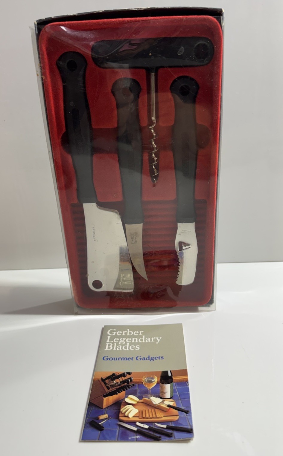 GERBER 3054 Gormet Gadgets 4 Pc Knife Set Cheese Knives & Wine Opener