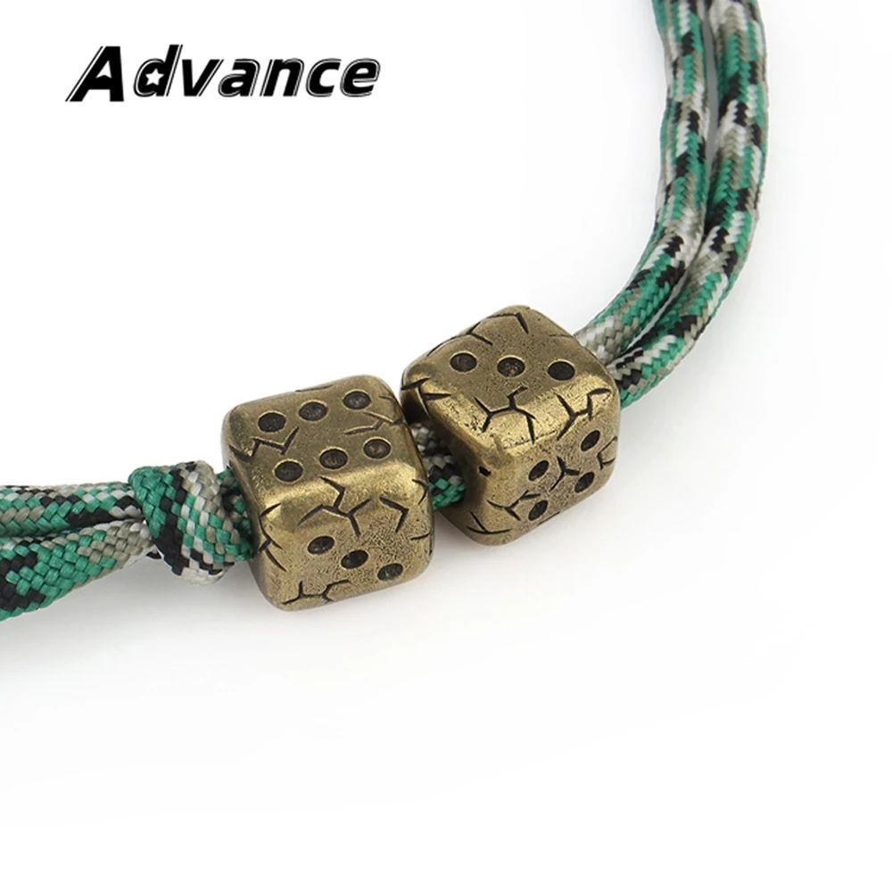Brass Dice Pendant Bead Paracord Lanyard Keychain Outdoor Accessories