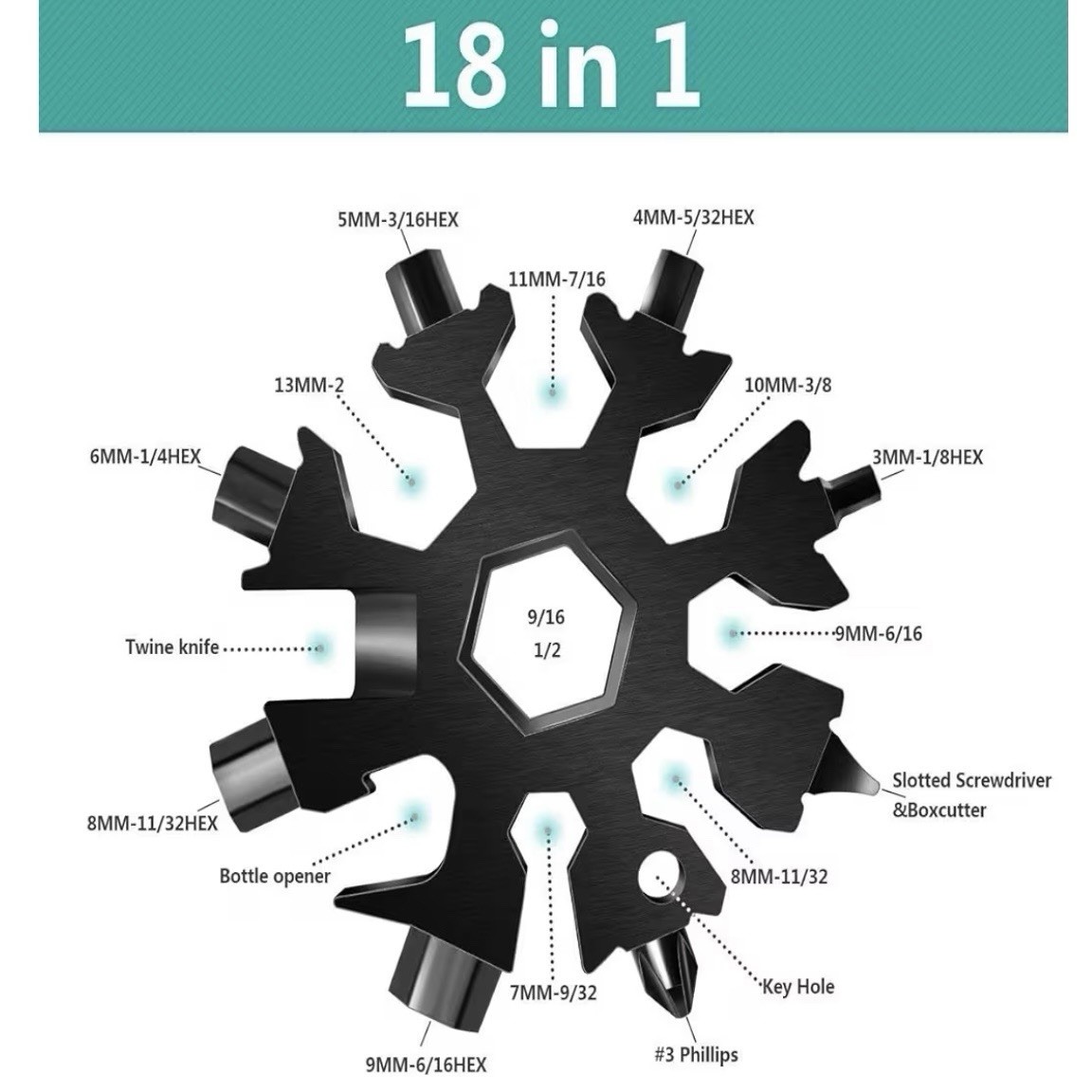 2 Pk 18-in-1 Snowflake Multi-Tool Stainless Steel Portable Screwdriver Keychain