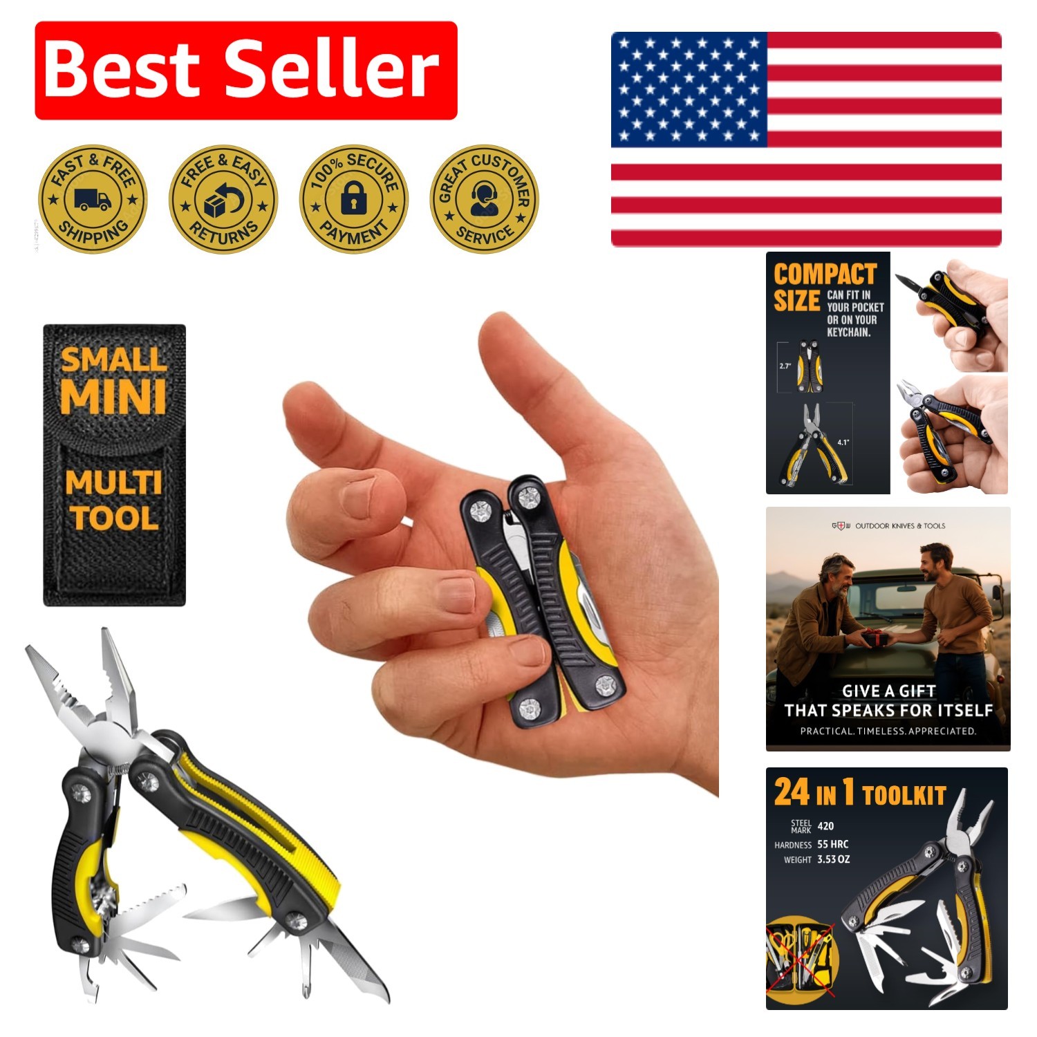 High-Quality Mini 12-in-1 Multitool Knife with Nylon Sheath – For All Activities