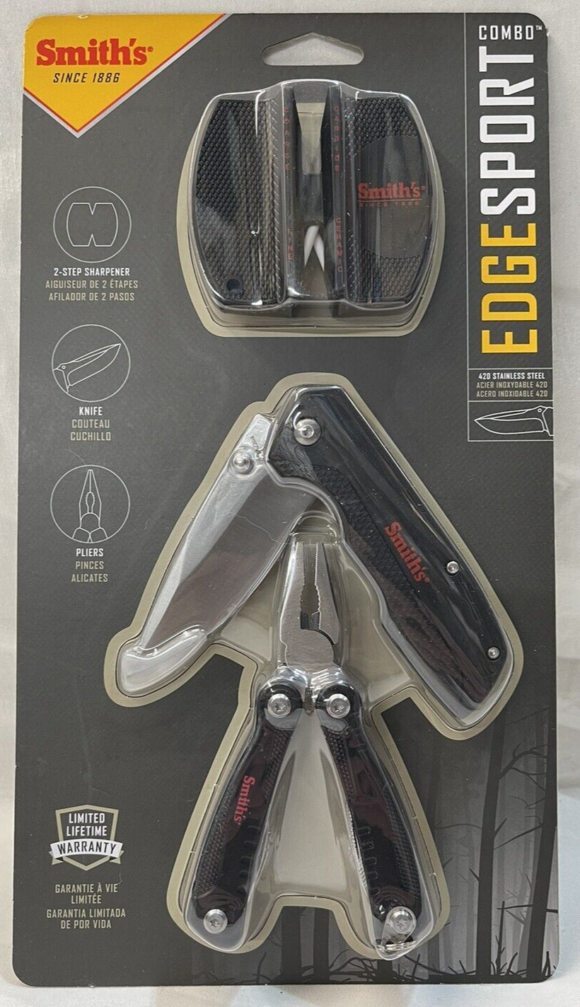Multi-Tool &Knife Set: 3piece, Pliers, Folding Knife and sharpener Smiths Brand