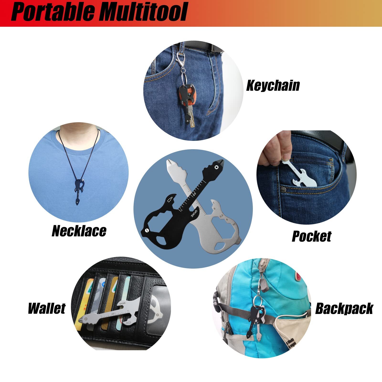 2pcs Guitar Keychain Multitool Pocket Tool Wallet Tool 12 In 1 Bottle Opener Key