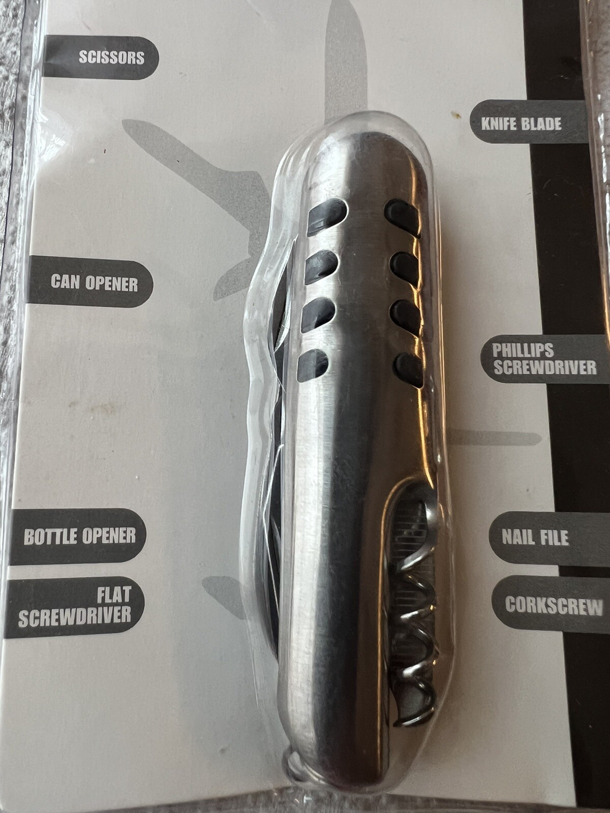 8 In 1 Multiuse Knife Scissors Can/Bottle Opener Screwdrivers File Corkscrew NEW