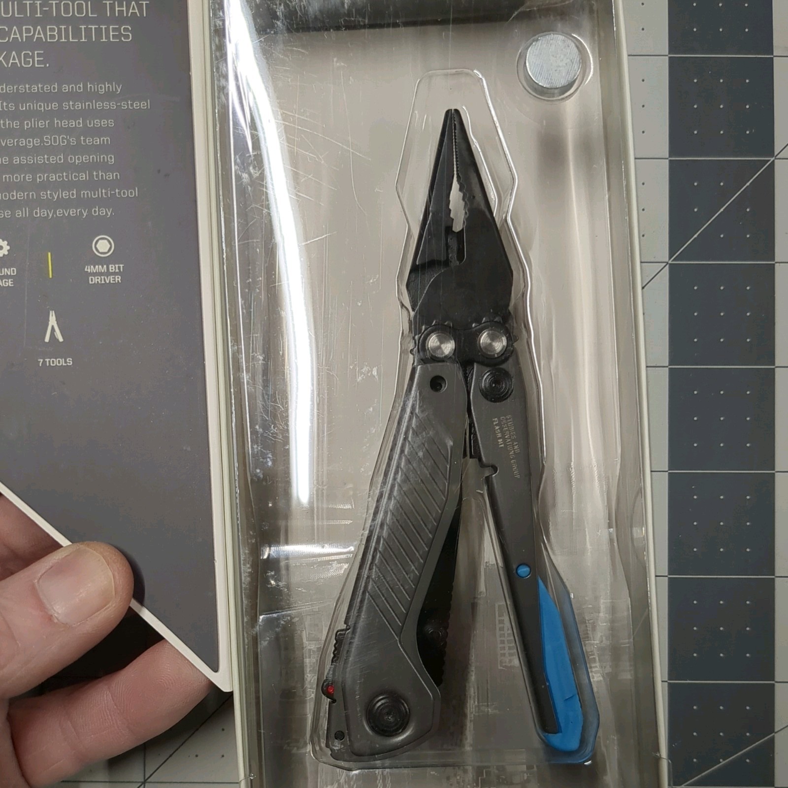 SOG Flash MT Urban Gray and Cyan Pocket Multi-tool 7 Stainless Steel Housing